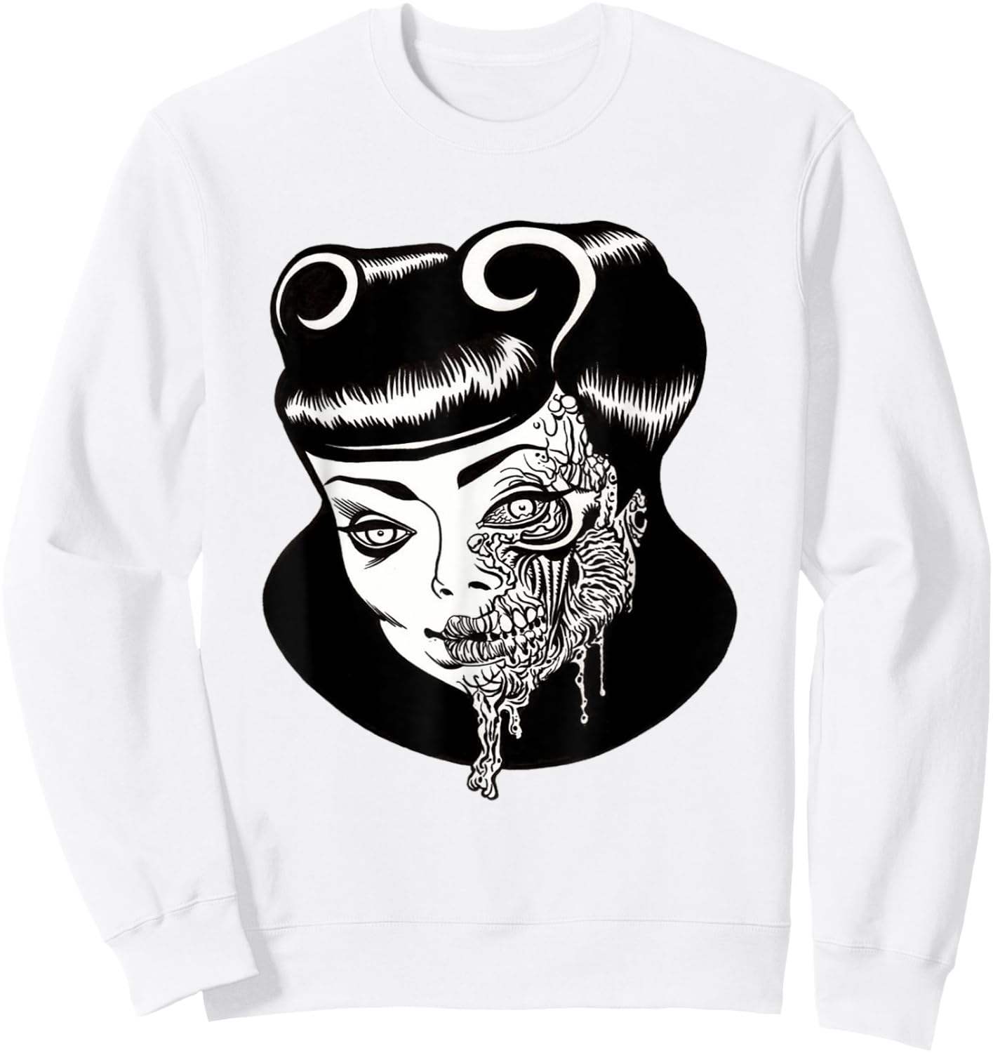 Zombie Pin-Up Girl Head Sweatshirt - Sweatshirt | White