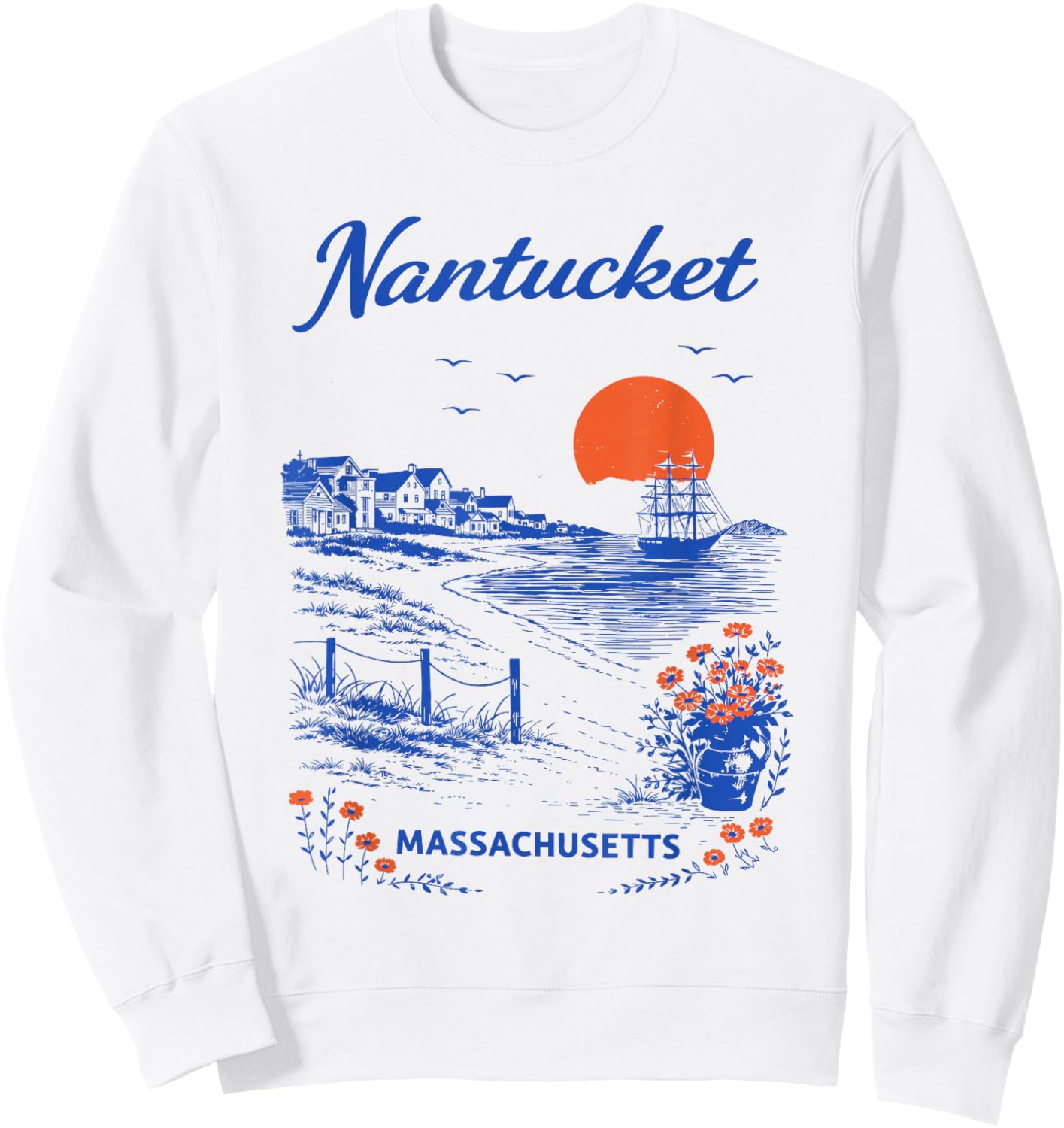 Nantucket Vintage Travel Scenic Illustration Sweatshirt - Sweatshirt | White