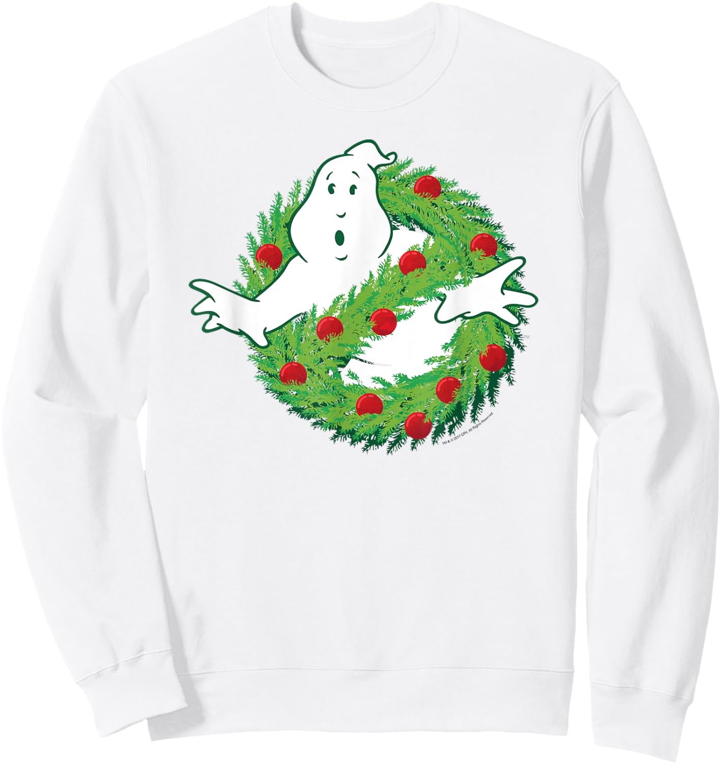 Ghostbusters Ghost of Christmas Wreath Logo Movie Sweatshirt - Sweatshirt | White