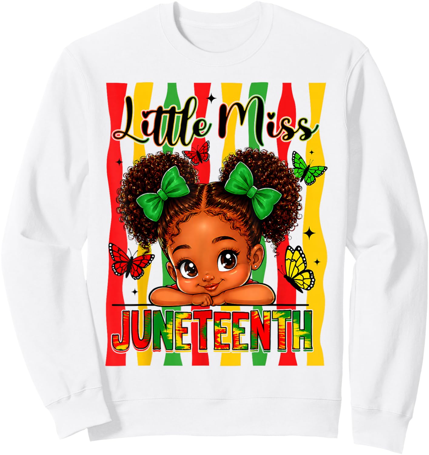 Little Miss Juneteenth Black African June 19th Kids Girls Sweatshirt - Sweatshirt | White