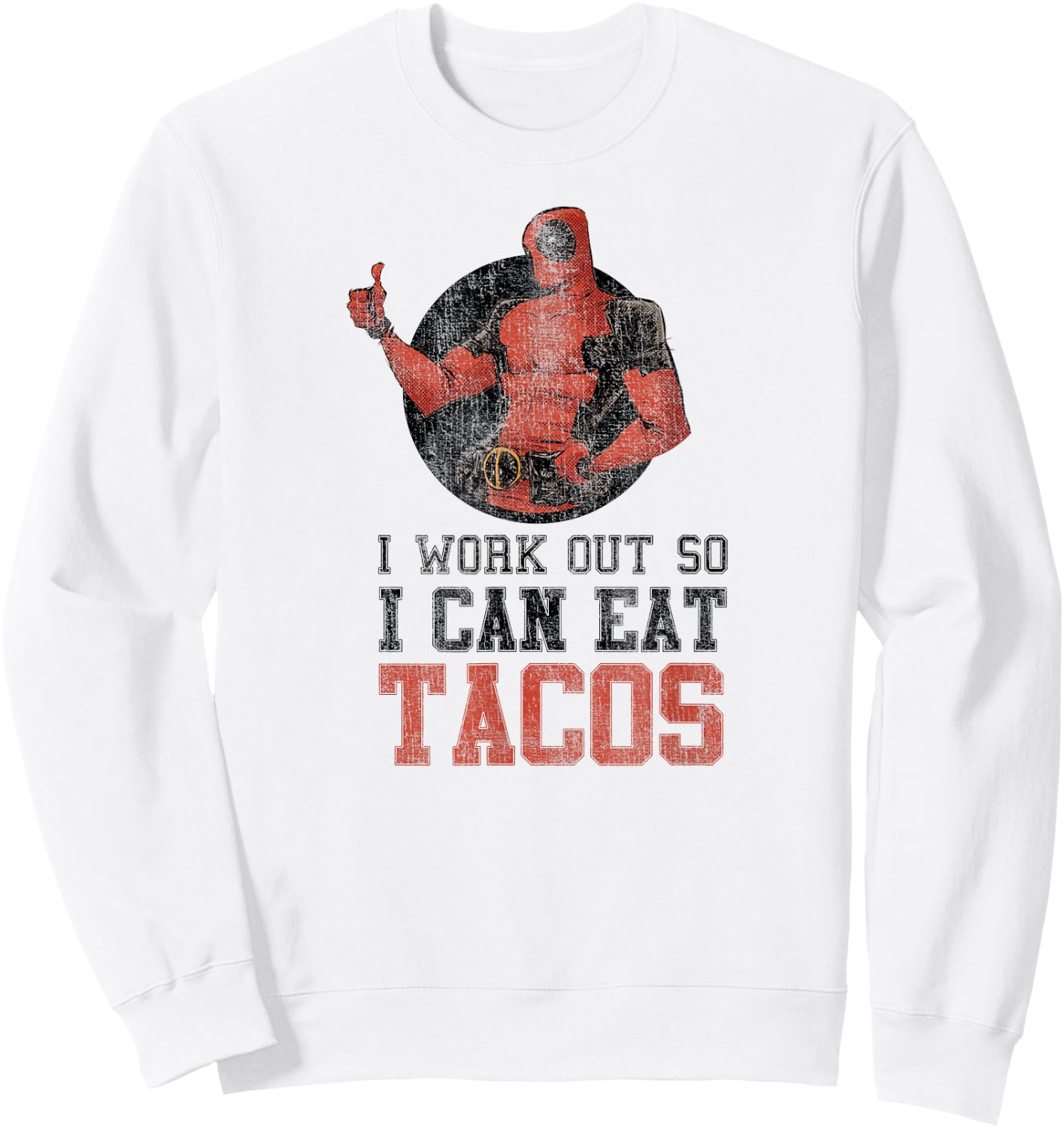Marvel Deadpool Work Out Eat Tacos Graphic C1 Sweatshirt - Sweatshirt | White