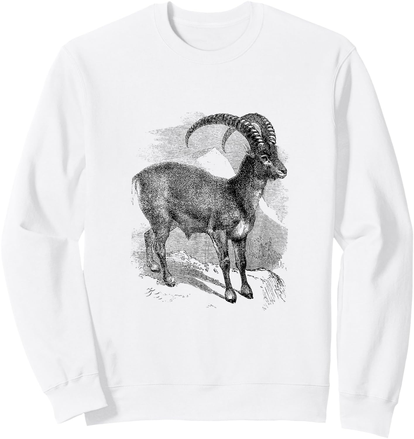 Ibex Mountain Goat Print Sweatshirt - Sweatshirt | White