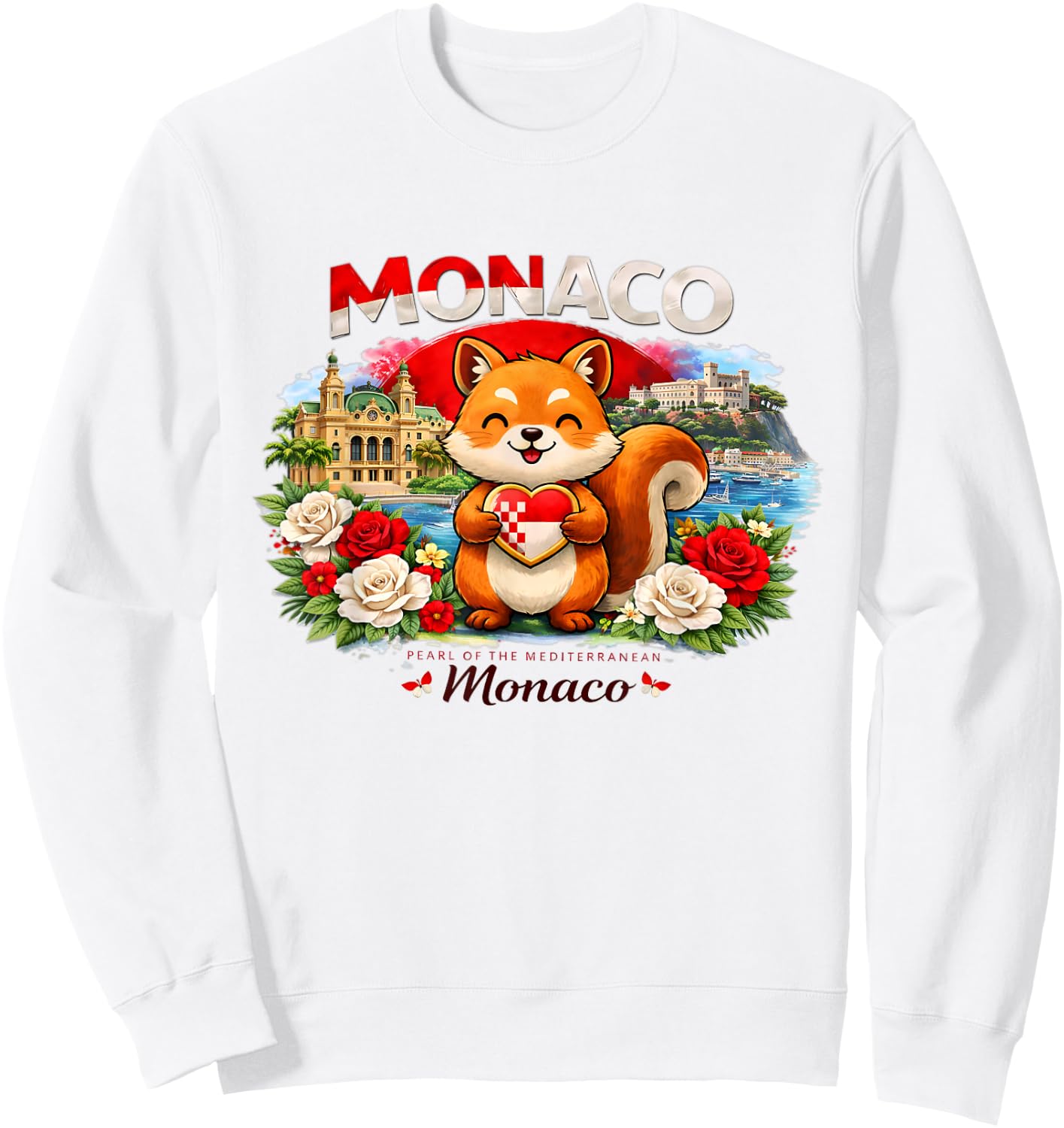 Monaco , Monaco Flag Map Graphic for Monaco Kids Sweatshirt - Sweatshirt | White