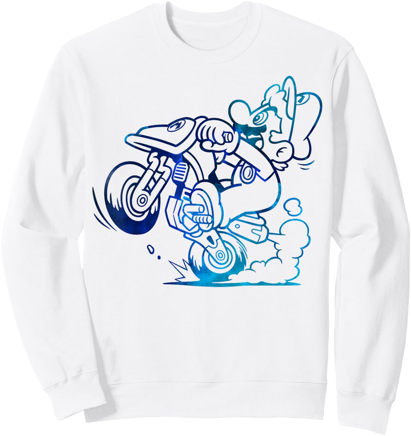 Nintendo Mario Kart Blue Watercolor Wheelie Graphic Sweatshirt - Sweatshirt | White