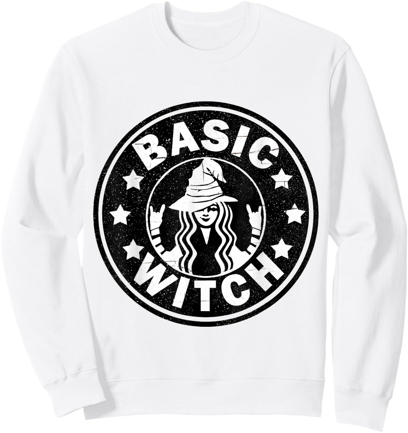 Funny Basic Witch Halloween Distressed Sweatshirt - Sweatshirt | White
