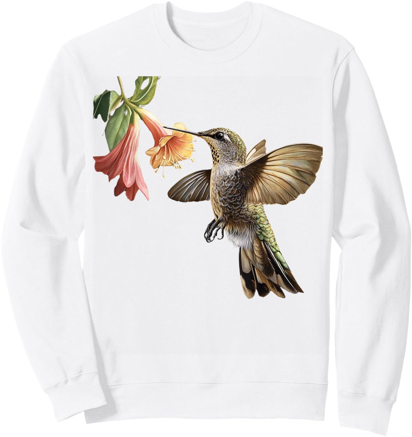 Realistic Hummingbird and Flower Nature Art Sweatshirt - Sweatshirt | White