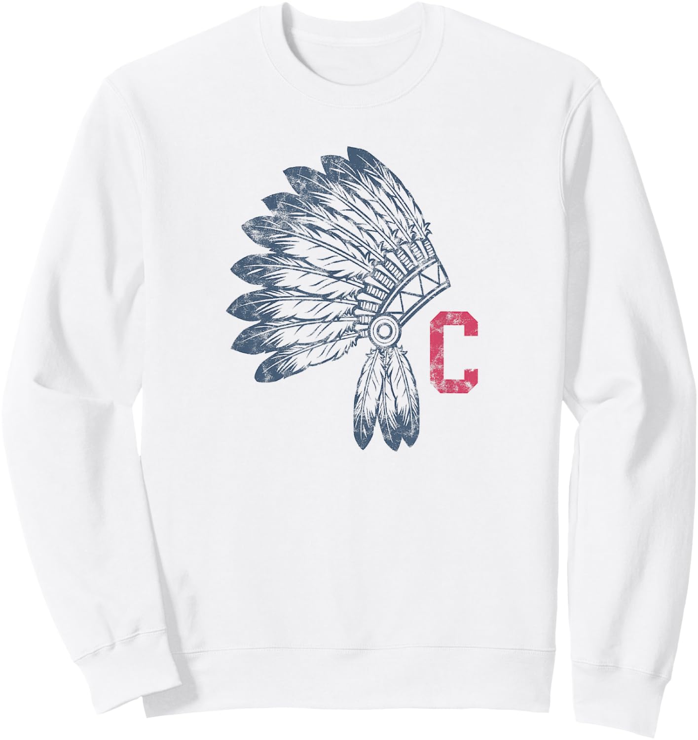 Block C with Native American Headdress Cleveland Small Sweatshirt - Sweatshirt | White