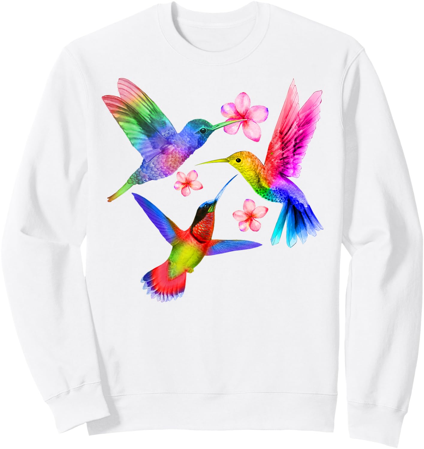 Rainbow Hummingbird Watercolor Colorful Bird Lover Gift Sweatshirt - Sweatshirt | White