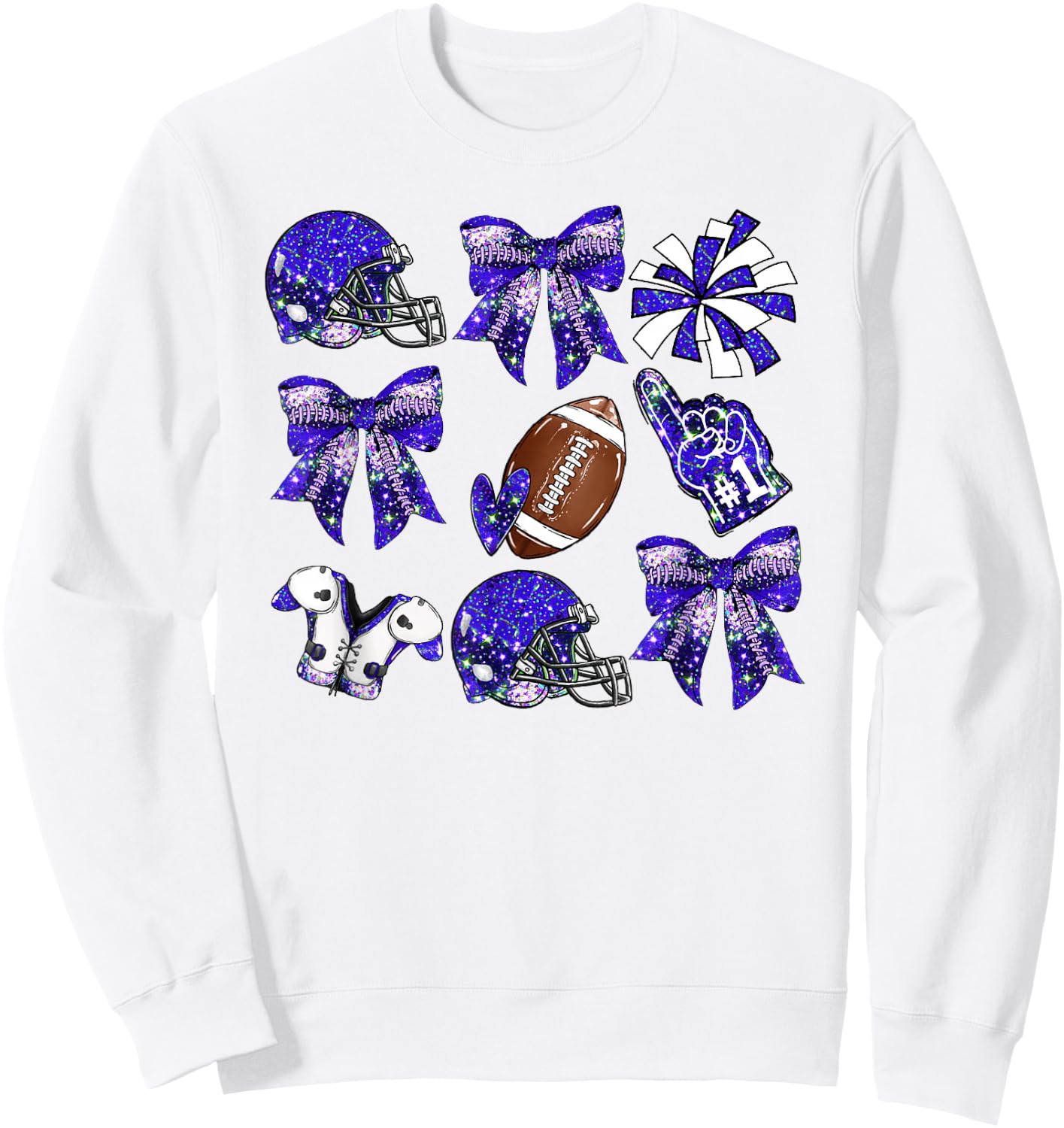 Blue Coquette Bow Football Game Day Women Girls Kids Sweatshirt - Sweatshirt | White