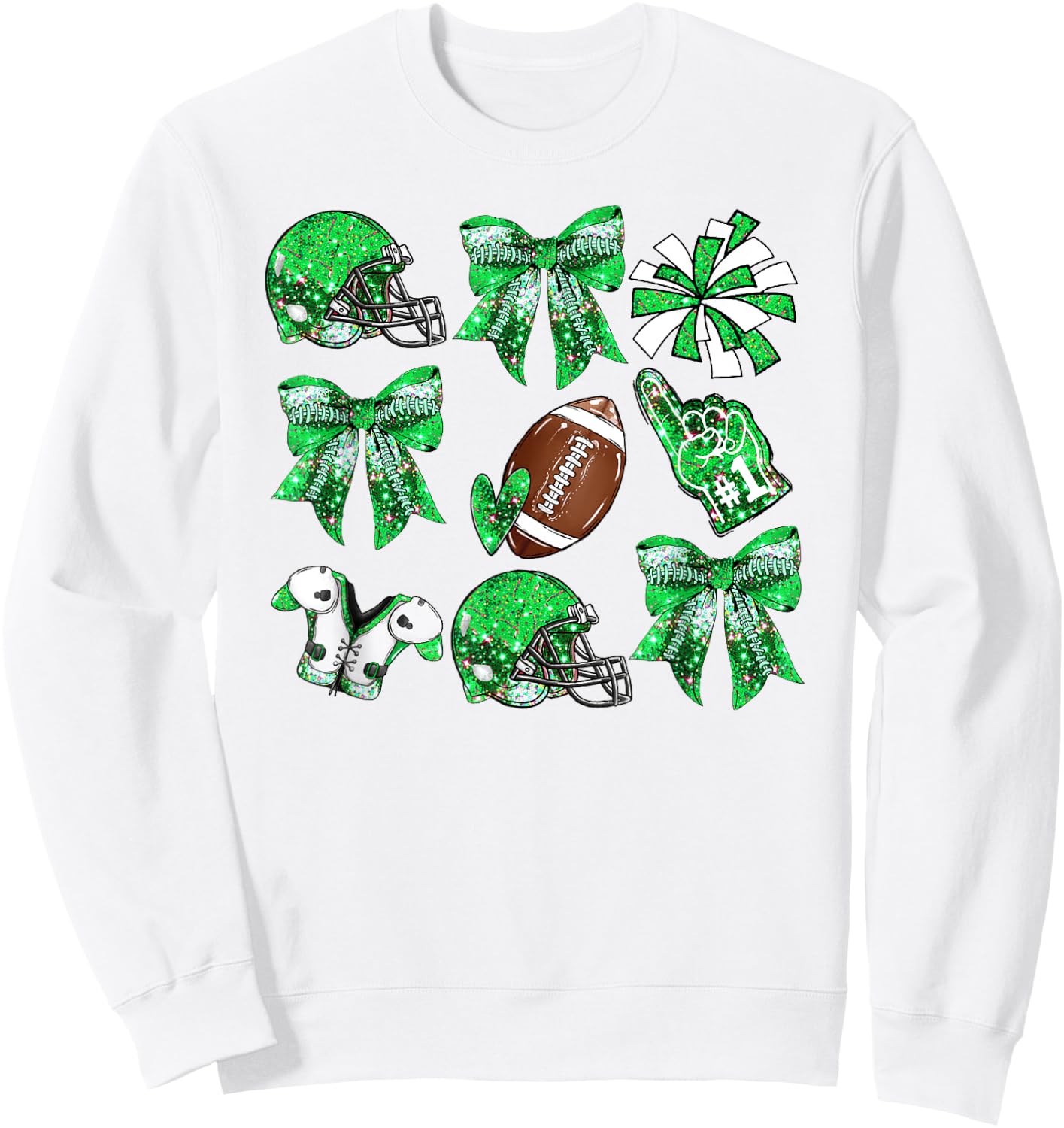 Green Coquette Bow Football Game Day Women Girls Kids Sweatshirt - Sweatshirt | White