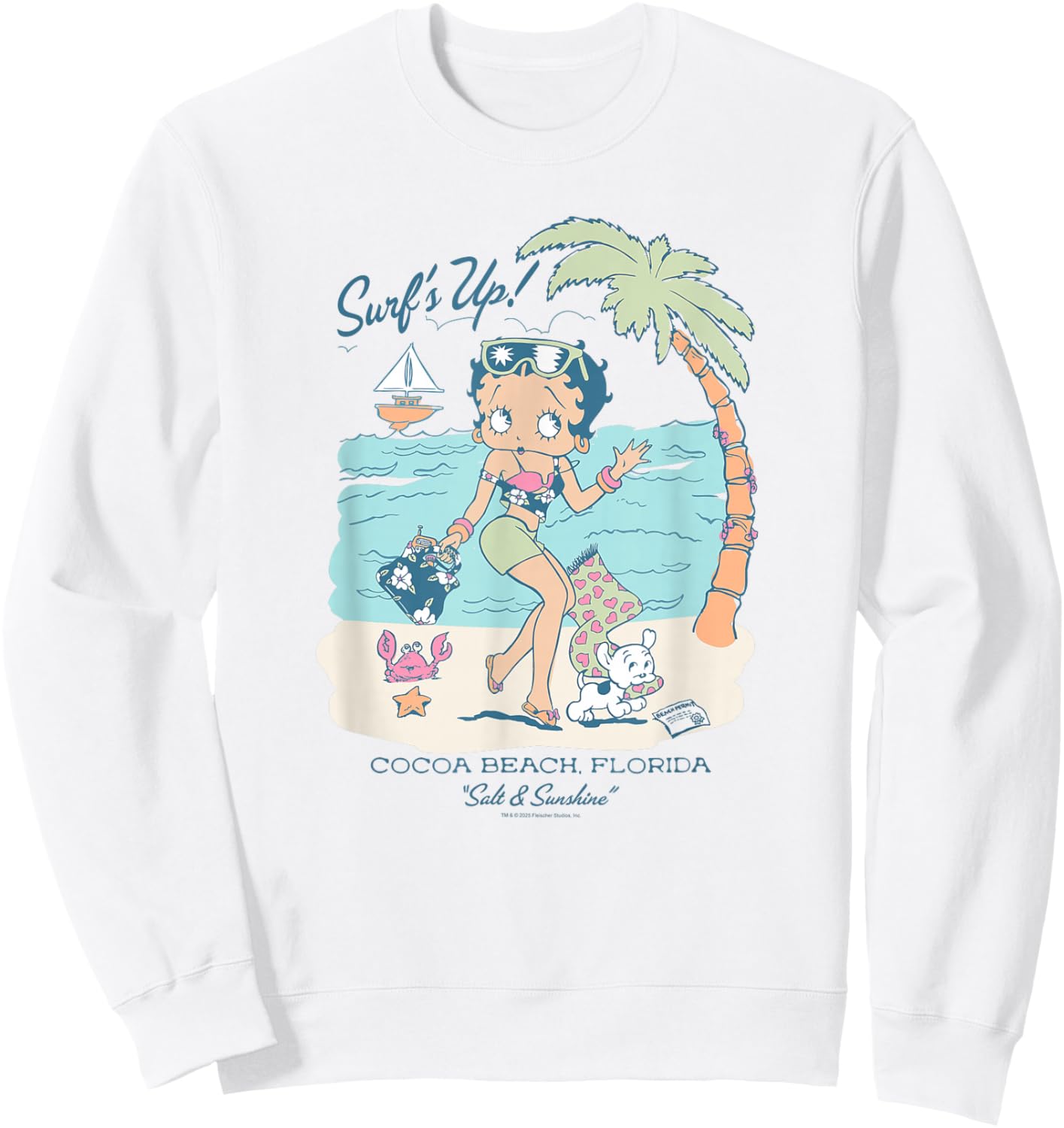Betty Boop Surf's Up Cocoa Beach Florida Tourist Destination Sweatshirt - Sweatshirt | White