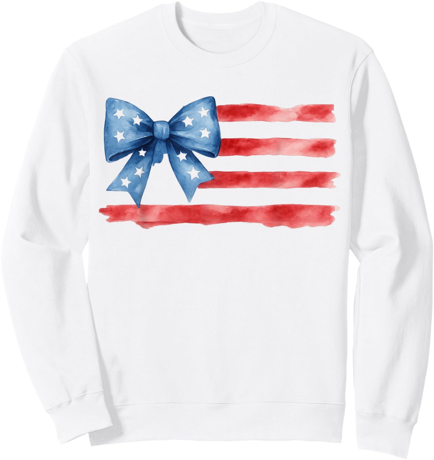 USA Flag Bow 4th of July Watercolor Floral American Pride Sweatshirt - Sweatshirt | White