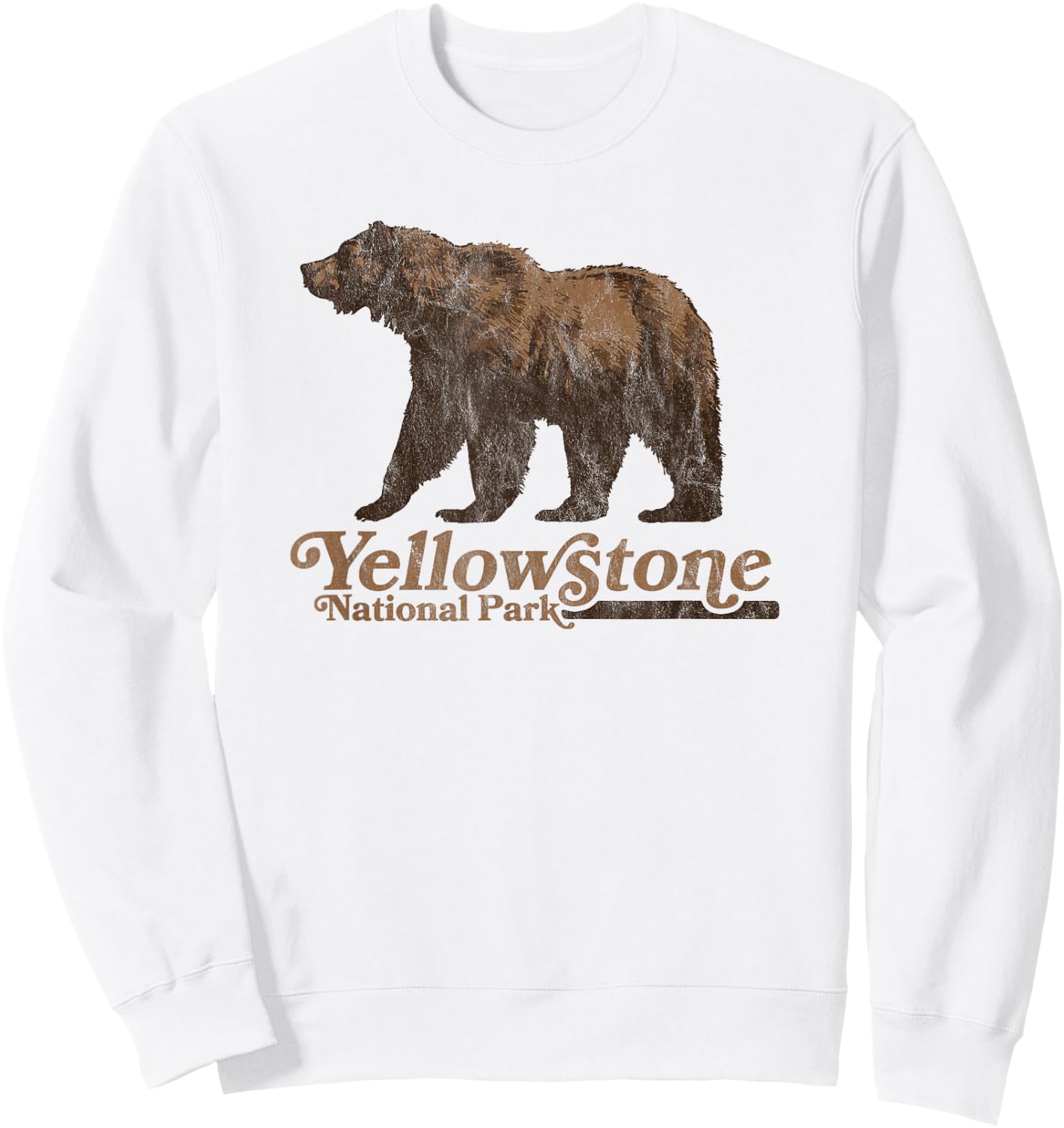 Vintage Yellowstone National Park Retro Grizzly Bear Sweatshirt - Sweatshirt | White
