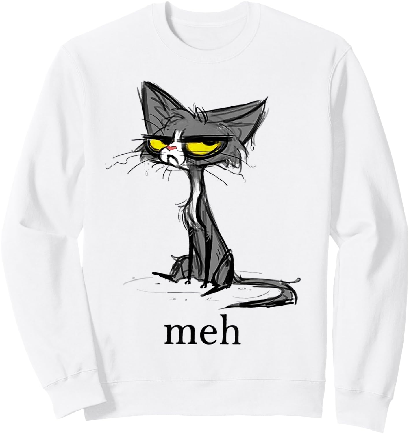 Funny Meh Cat Gift Cat Lovers Sweatshirt - Sweatshirt | White