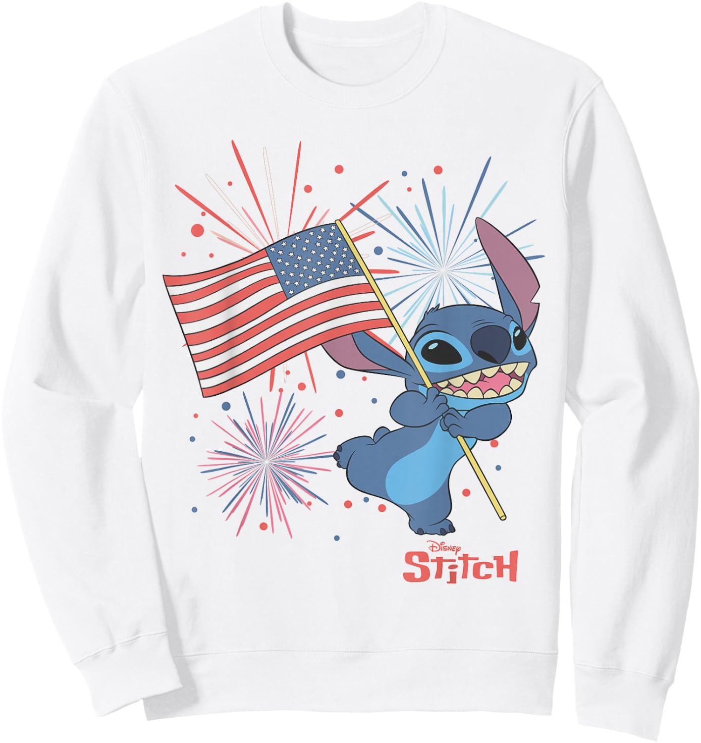 Disney Lilo & Stitch 4th of July Stitch USA Flag & Fireworks Sweatshirt - Sweatshirt | White