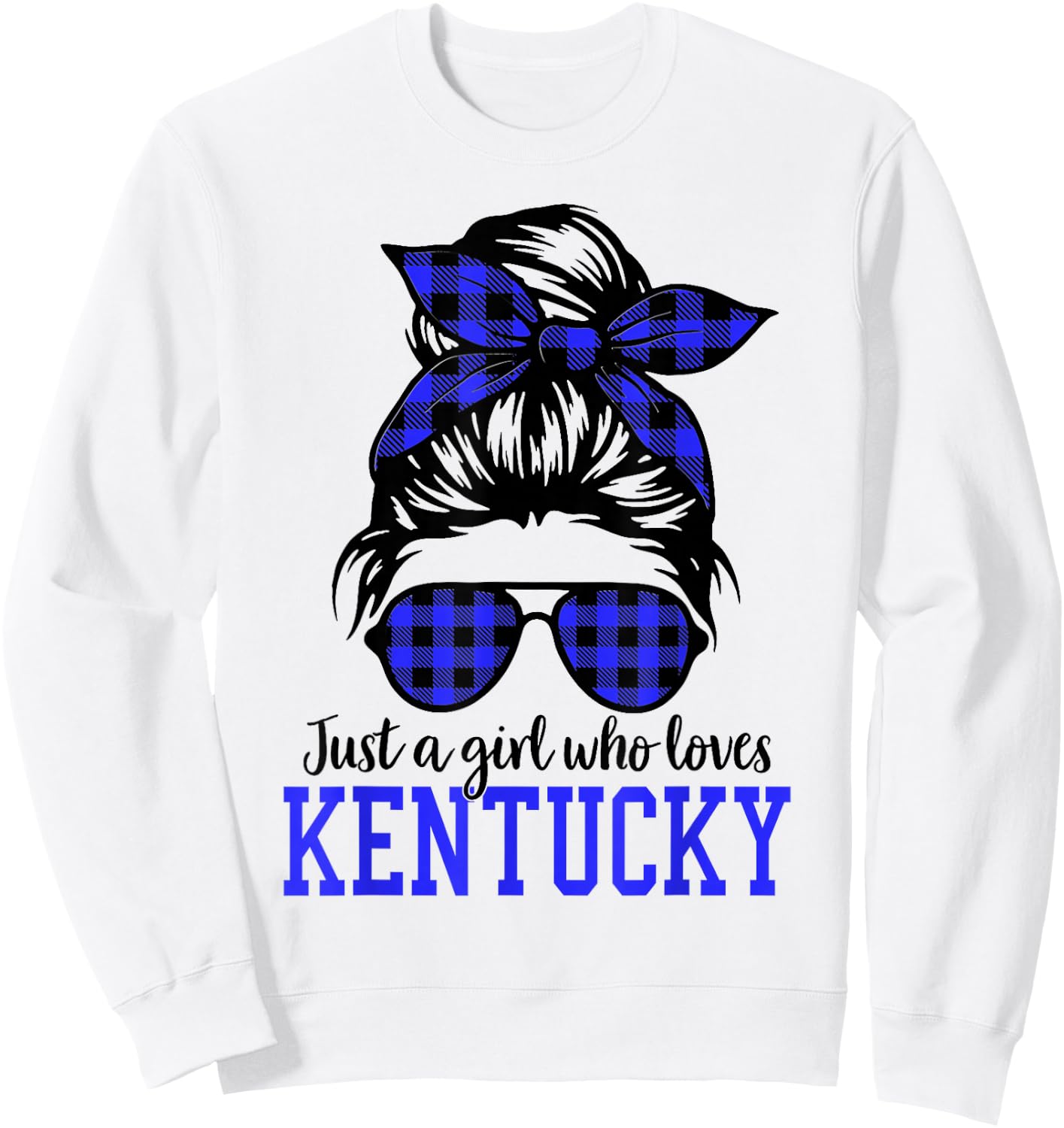 Kentucky Women Girls Messy Bun Hair, Kentucky State Pride Sweatshirt - Sweatshirt | White