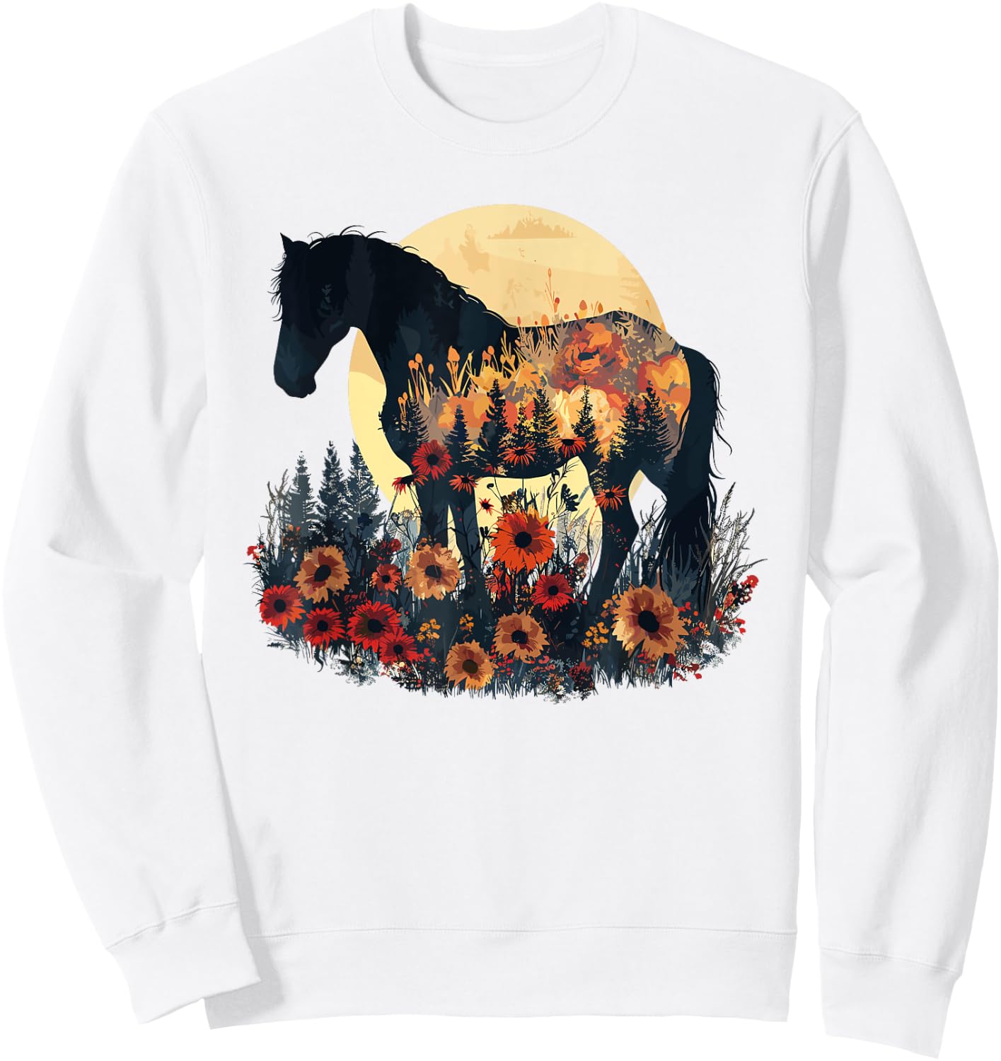 Horse Flowers Lover Nature Wildlife Pony Sweatshirt - Sweatshirt | White