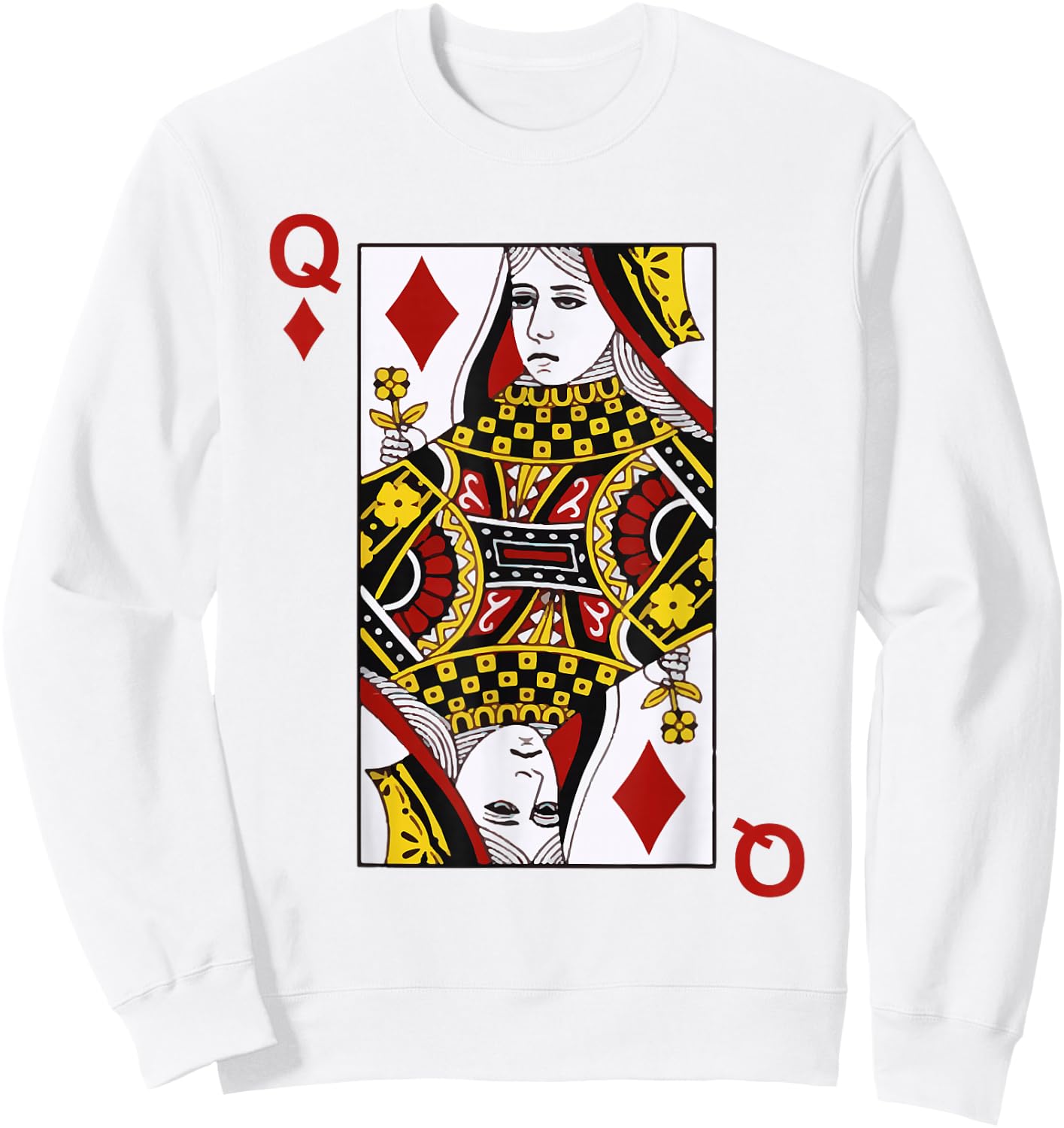 Queens of Diamonds Q Blackjack Playing Cards Sweatshirt - Sweatshirt | White