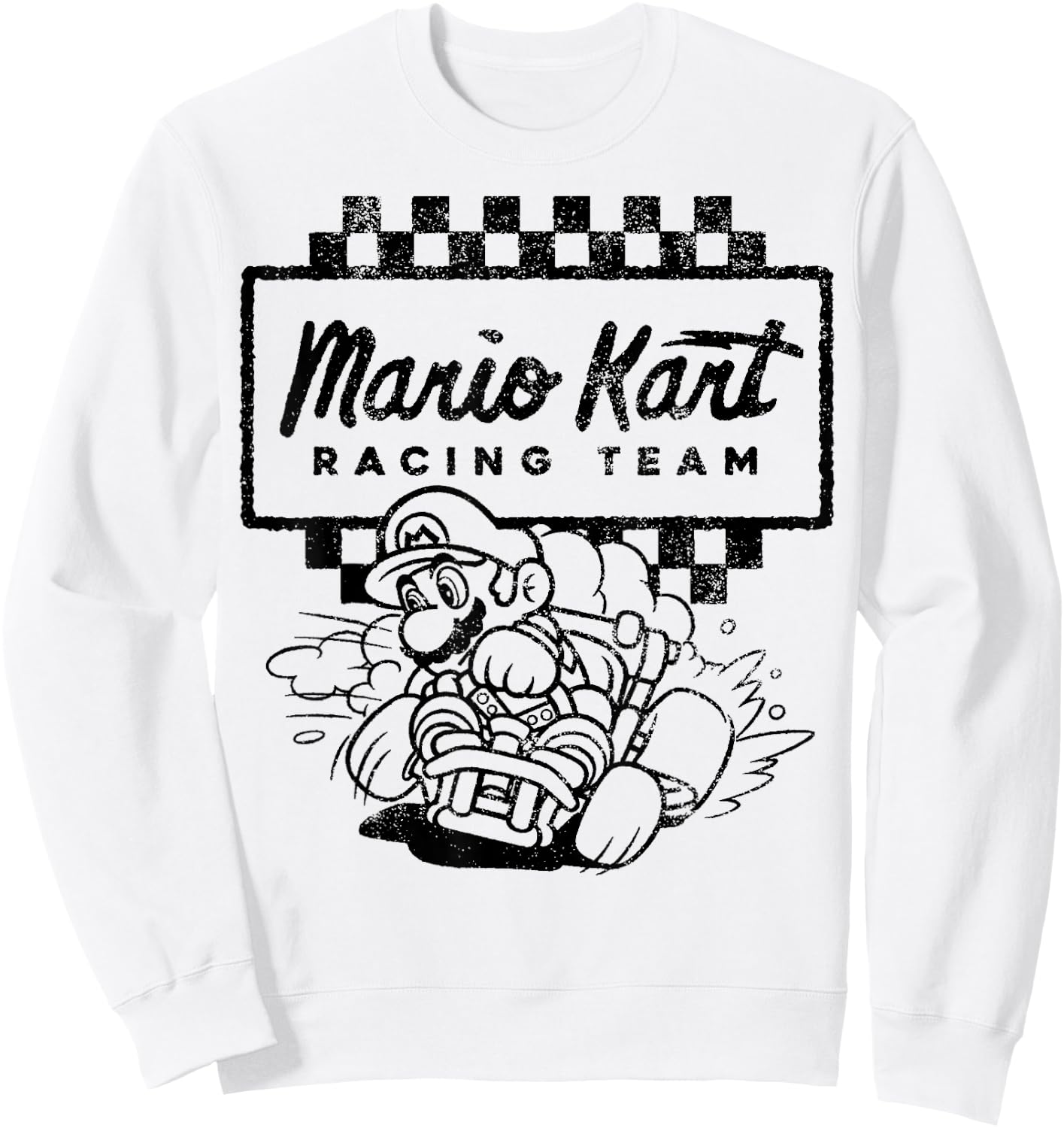 Mario Kart Racing Team Outlined Mario Drift Graphic Sweatshirt - Sweatshirt | White