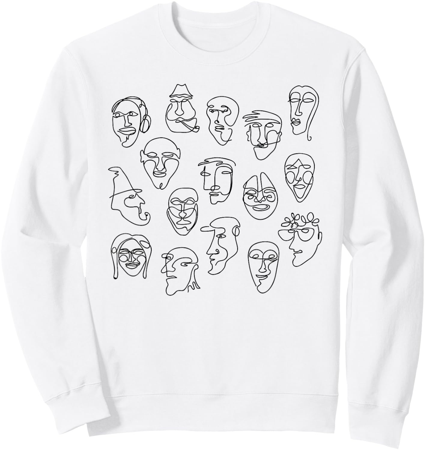 Single Line Face Design Character Sweatshirt - Sweatshirt | White
