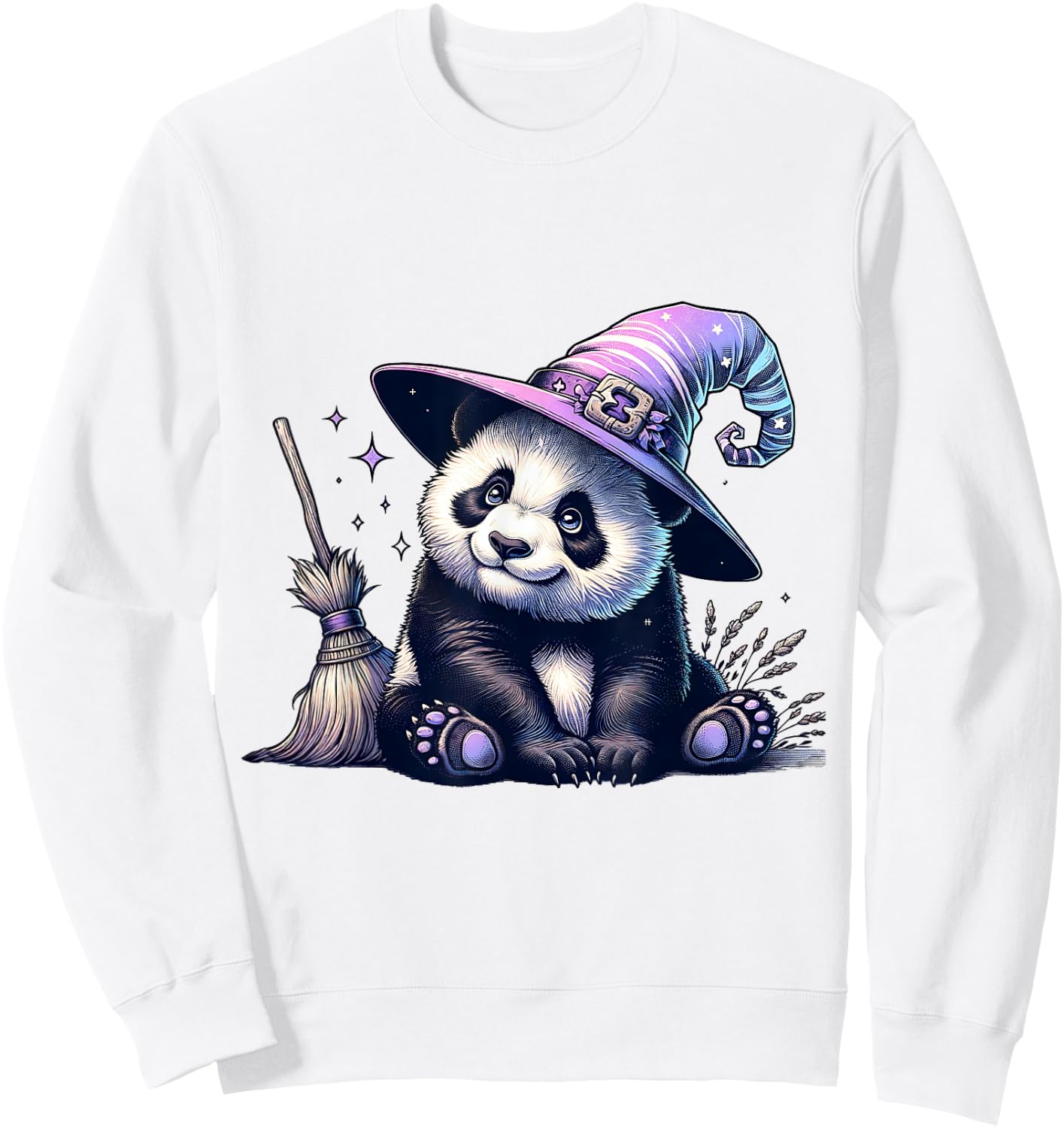 Halloween Panda Funny Panda Lover Witch Hat Costume Sweatshirt - Sweatshirt | White