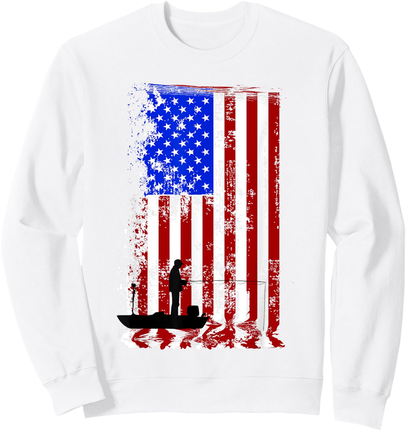 FISHING American Flag | USA Fishersman Boat Shirt Sweatshirt - Sweatshirt | White