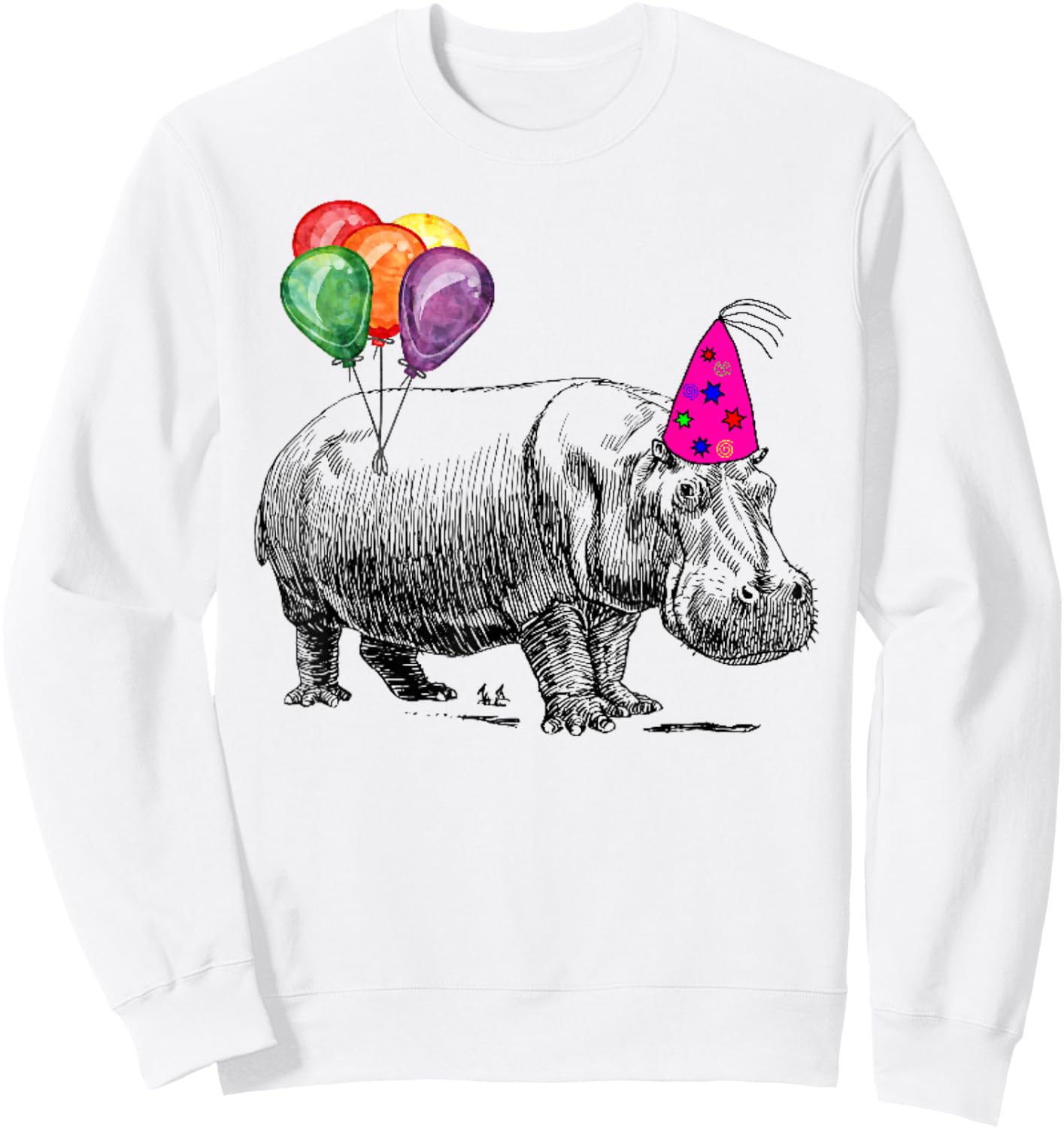 Hippo Wearing A Birthday Hat With Party Balloons Par T Shirt Sweatshirt - Sweatshirt | White
