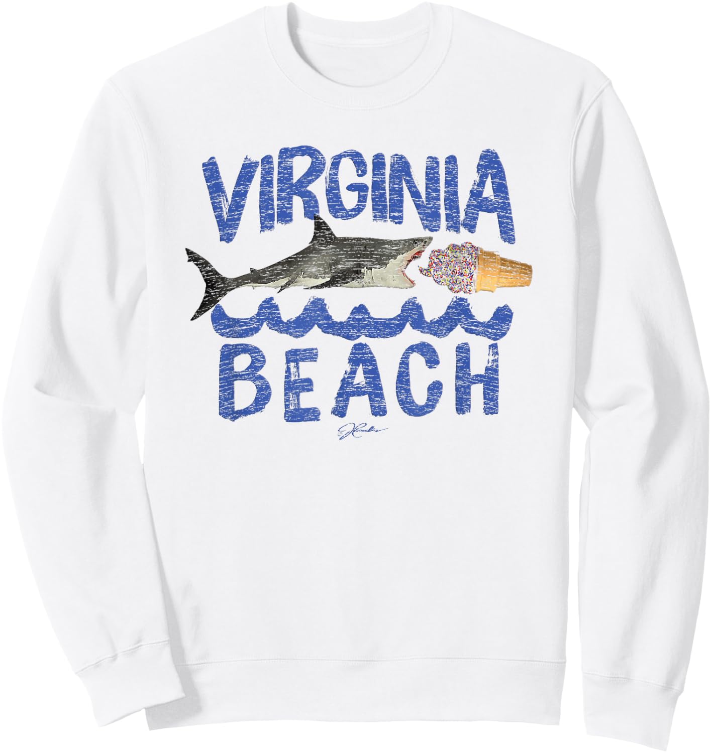 JCombs: Virginia Beach, VA, Great White Shark Eats Ice Cream Women Sweatshirt - Sweatshirt | White