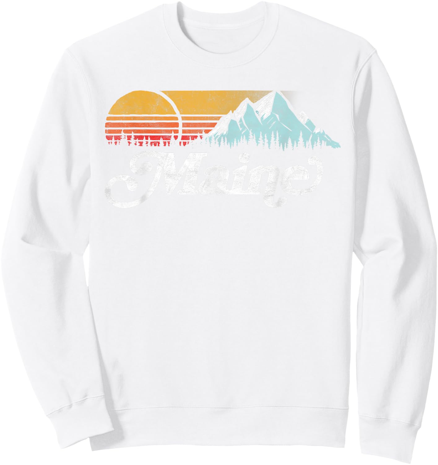 Retro Vibe Maine Vintage Mountains & Sun Small Sweatshirt - Sweatshirt | White