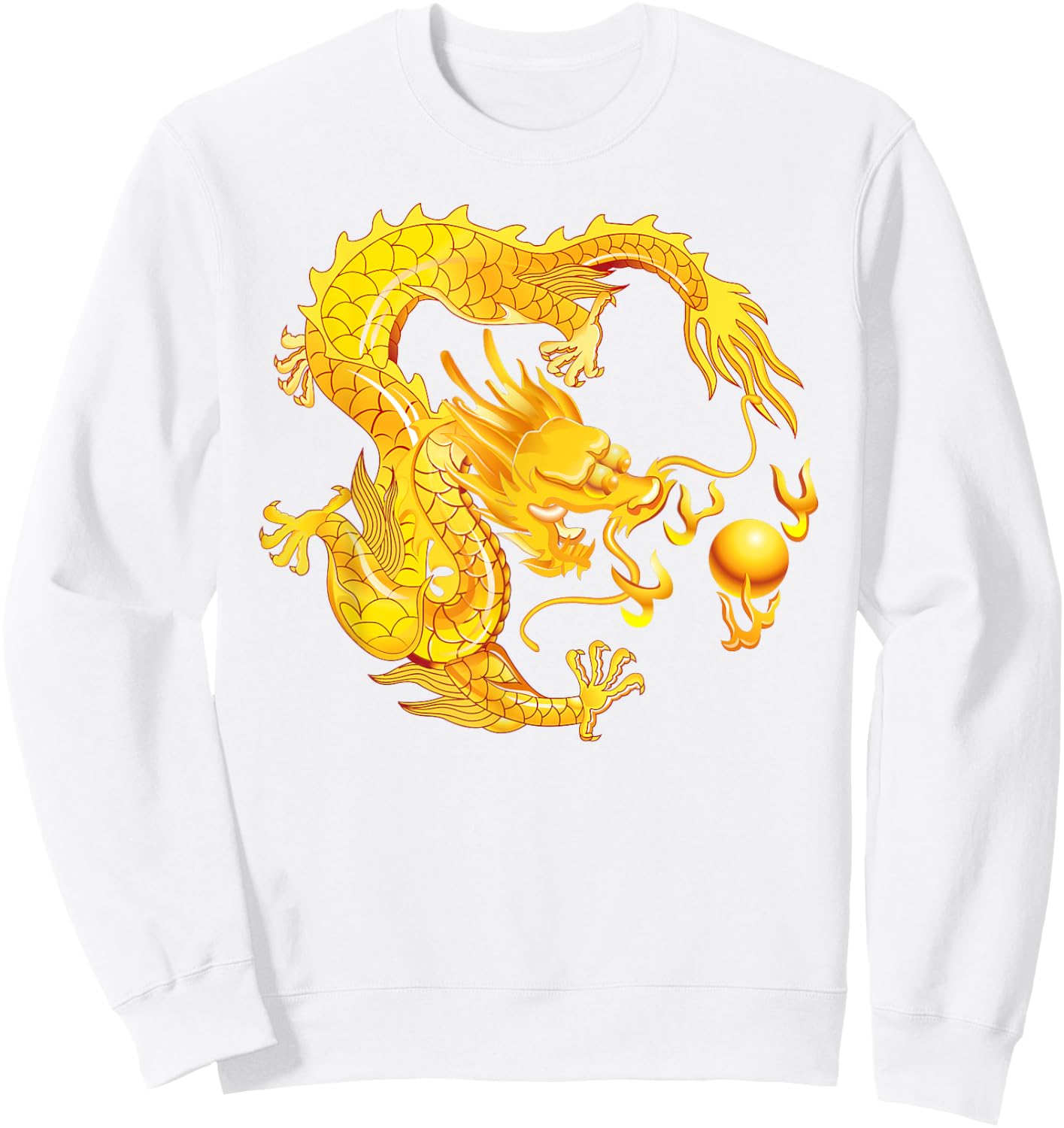 Fearless Golden Chinese Dragon Fire Ball Sweatshirt - Sweatshirt | White