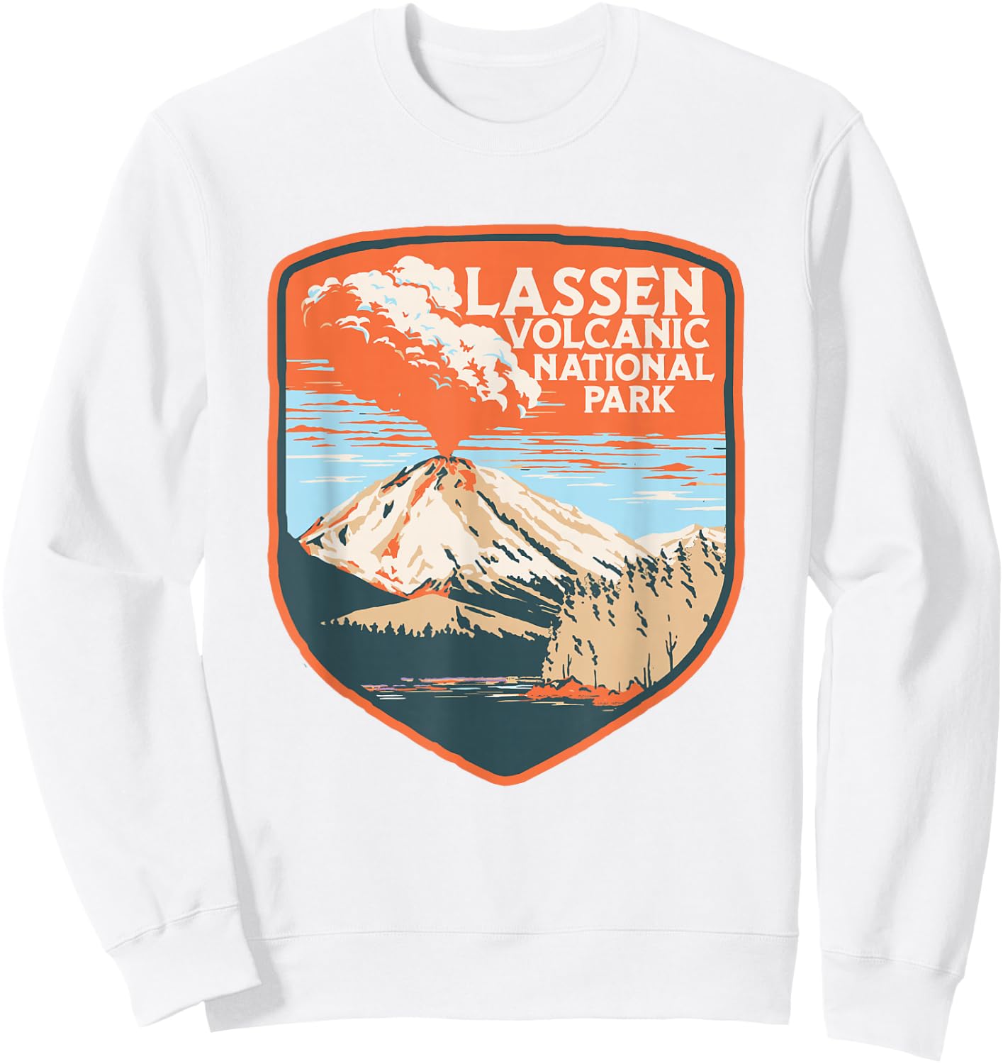 Lassen Volcanic National Park Retro Volcano Graphic Sweatshirt - Sweatshirt | White