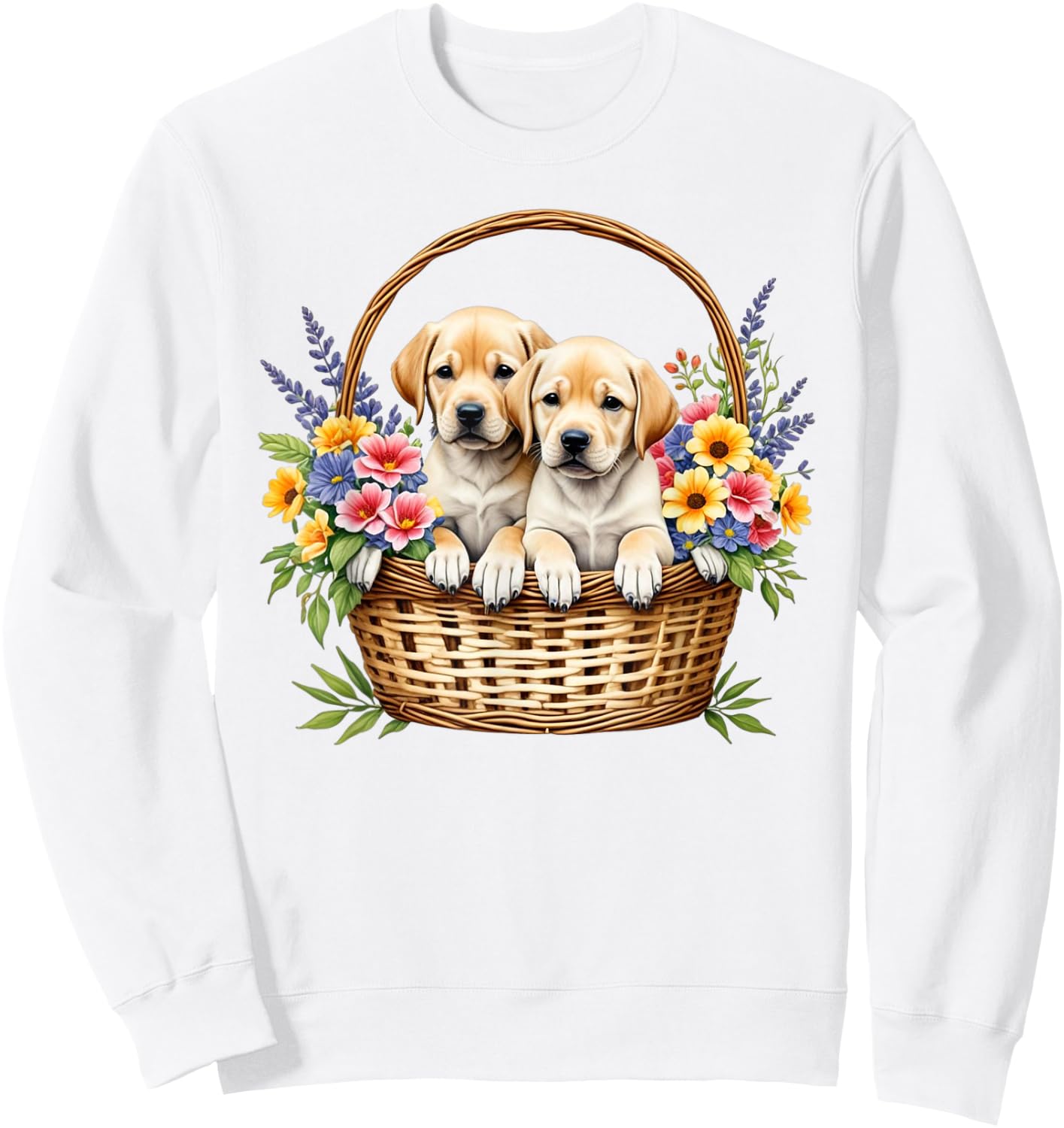 Labrador Dog Owner Puppies in a Basket Sweatshirt - Sweatshirt | White