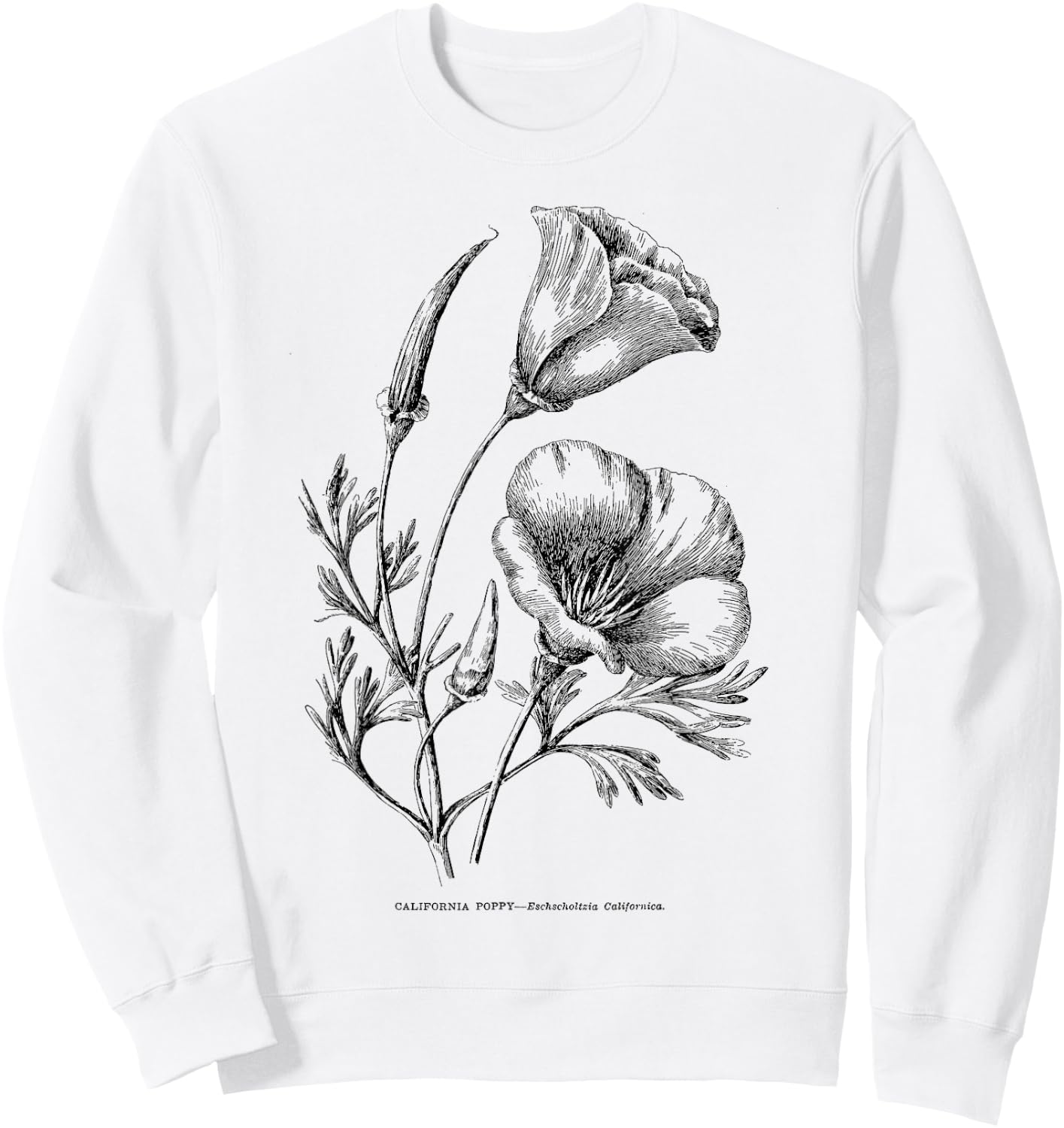 Californian Poppy Botanical Illustration Flower California Sweatshirt - Sweatshirt | White