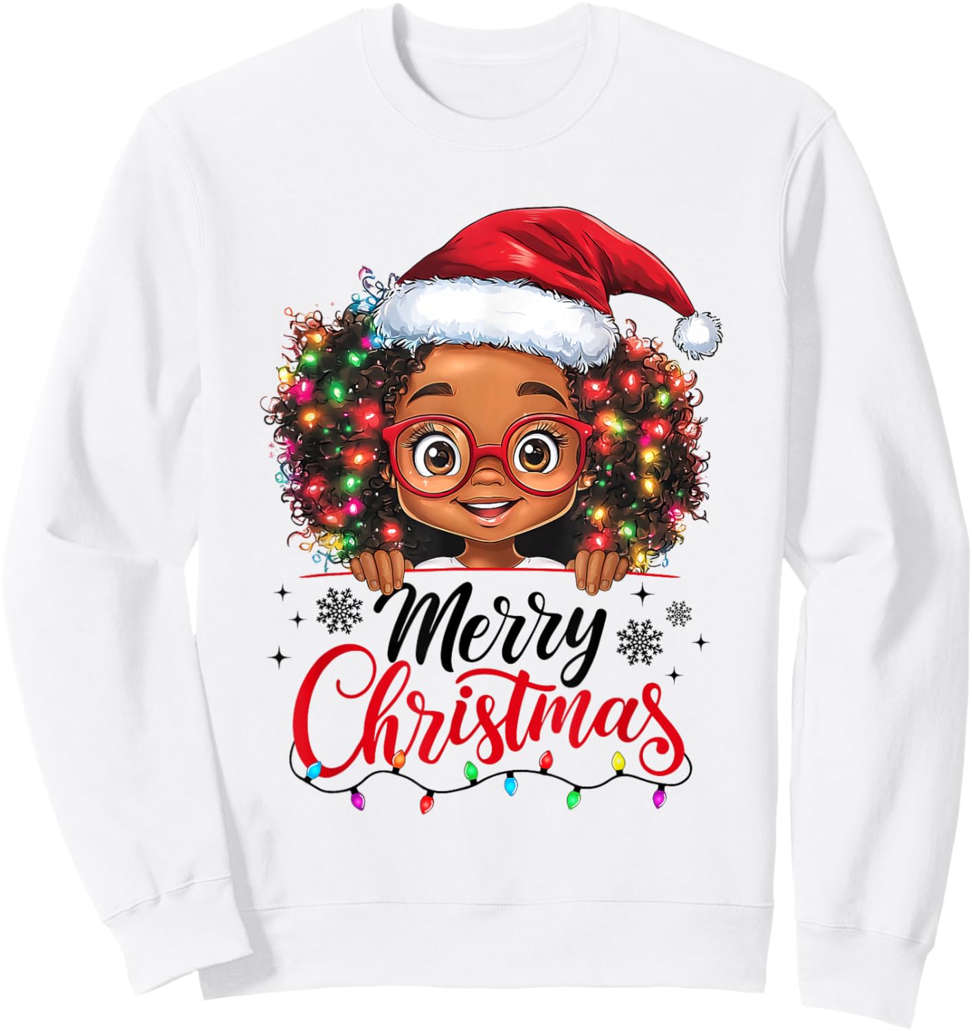 African American Merry Christmas African Black Afro Girls Sweatshirt - Sweatshirt | White