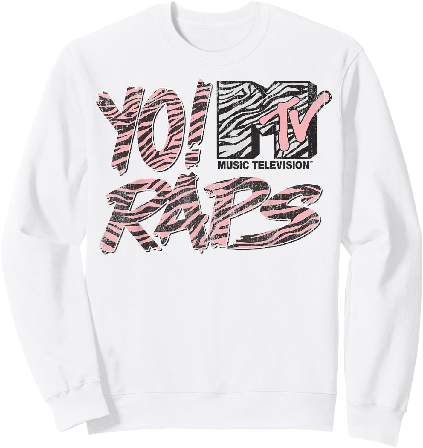 MTV Yo Raps Pink Zebra Pattern Graphic Sweatshirt - Sweatshirt | White