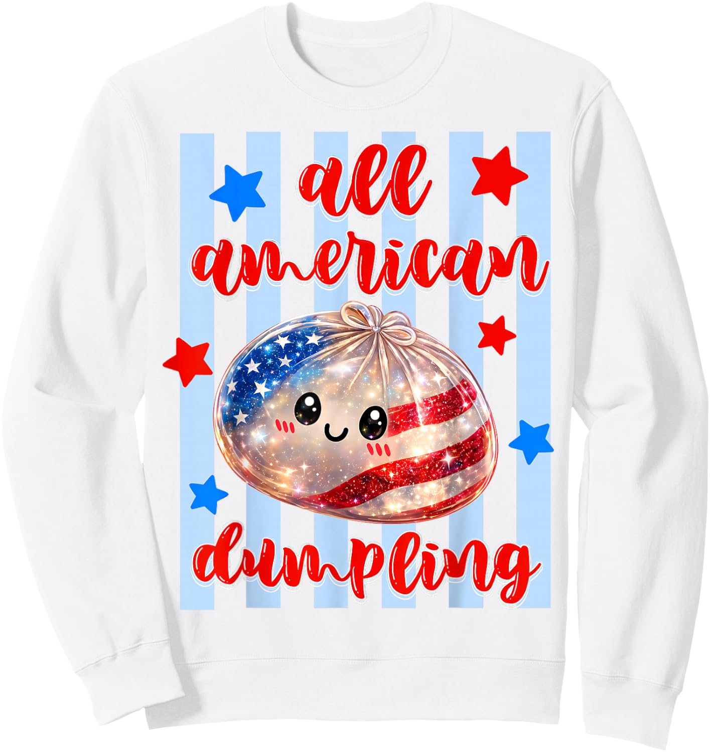 Kids Cute Striped All American Dumpling 4th of July Girls Sweatshirt - Sweatshirt | White