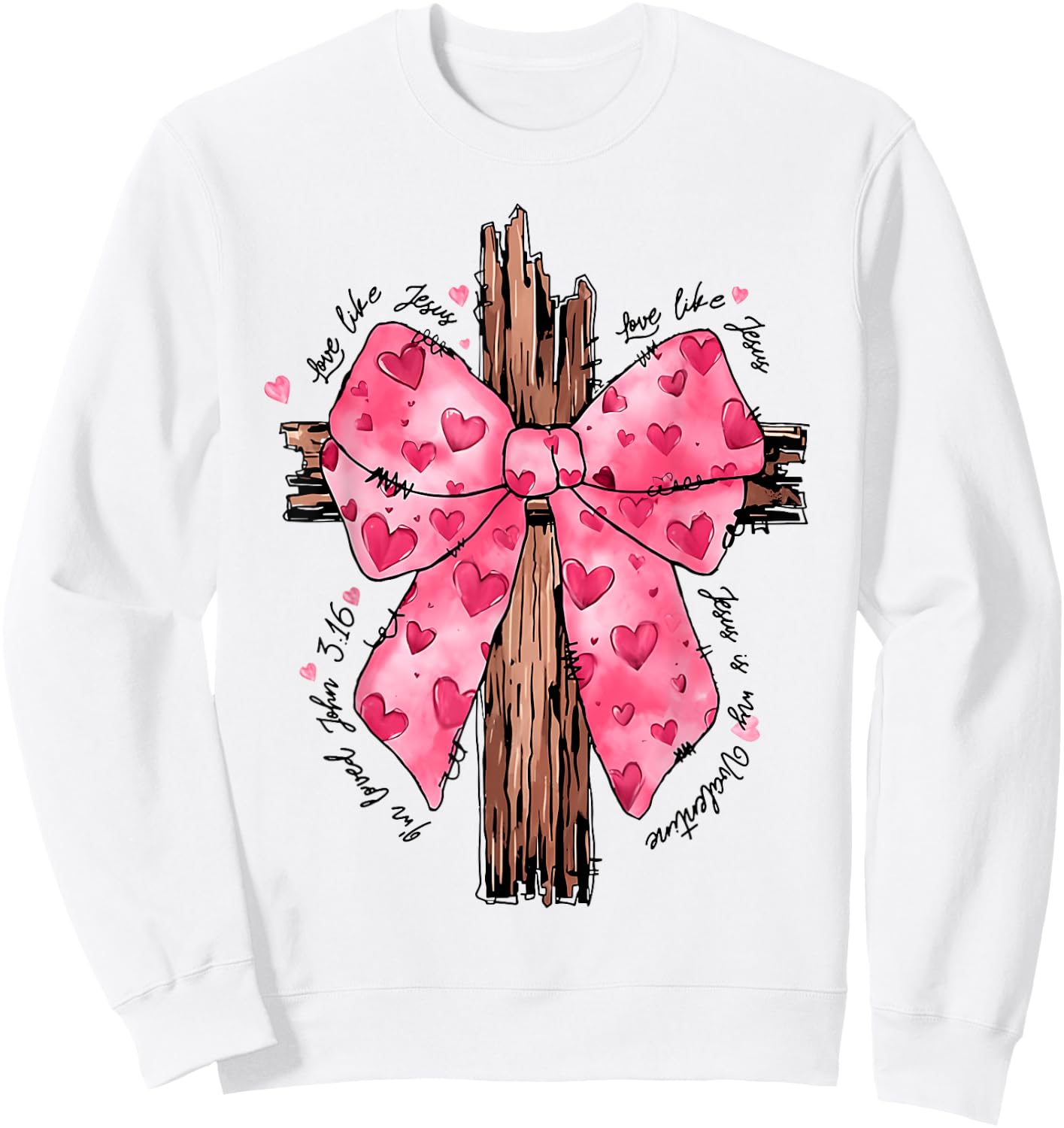 Love Like Jesus Religious God Christian Cross Coquette Bow Sweatshirt - Sweatshirt | White