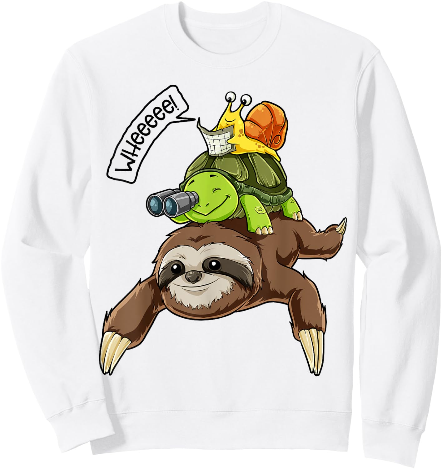 Sloth Turtle Snail T Shirt Piggyback Running Riding Team Sweatshirt - Sweatshirt | White