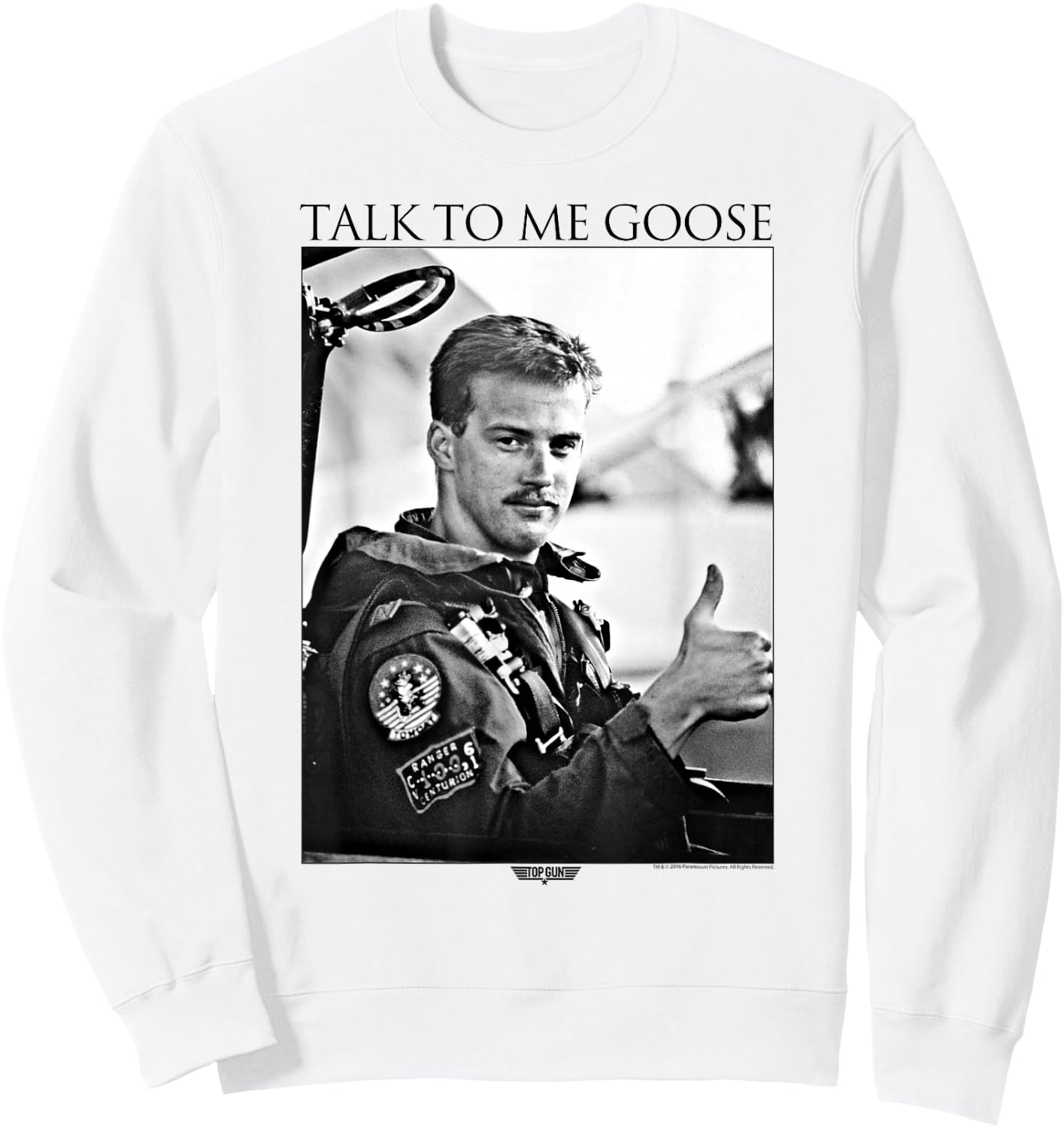 Top Gun Talk to Me Goose Black and White Photo Action Movie Sweatshirt - Sweatshirt | White