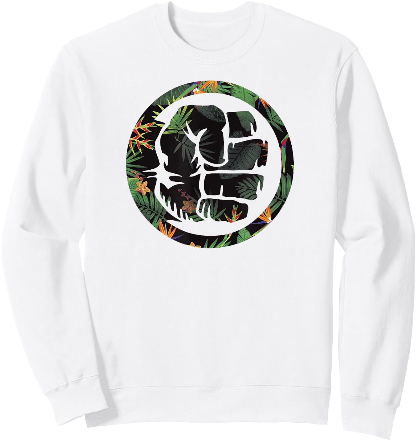 Marvel Hulk Fist Smash Logo Tropical Pattern Graphic Sweatshirt - Sweatshirt | White