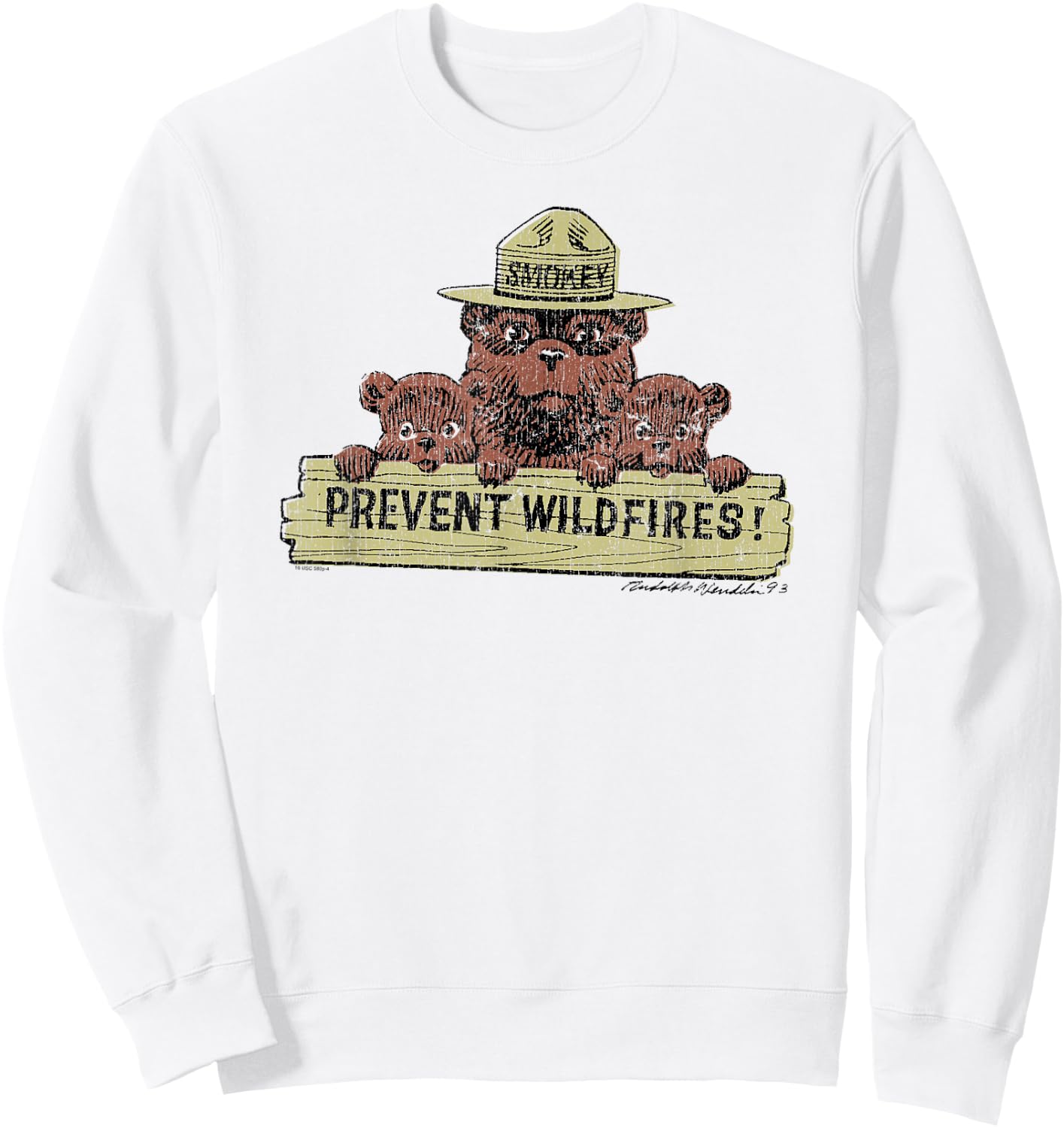 Smokey Bear Prevent Wildfires Sign with Cubs Sweatshirt - Sweatshirt | White