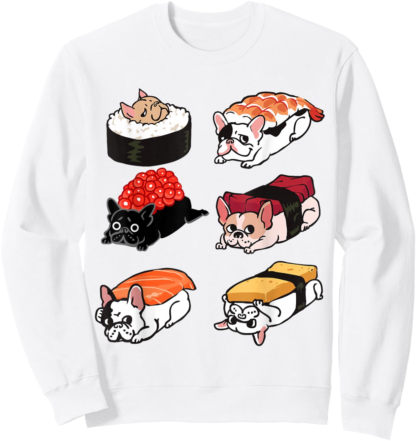 Sushi French Bulldog Funny T- by Huebucket Sweatshirt - Sweatshirt | White