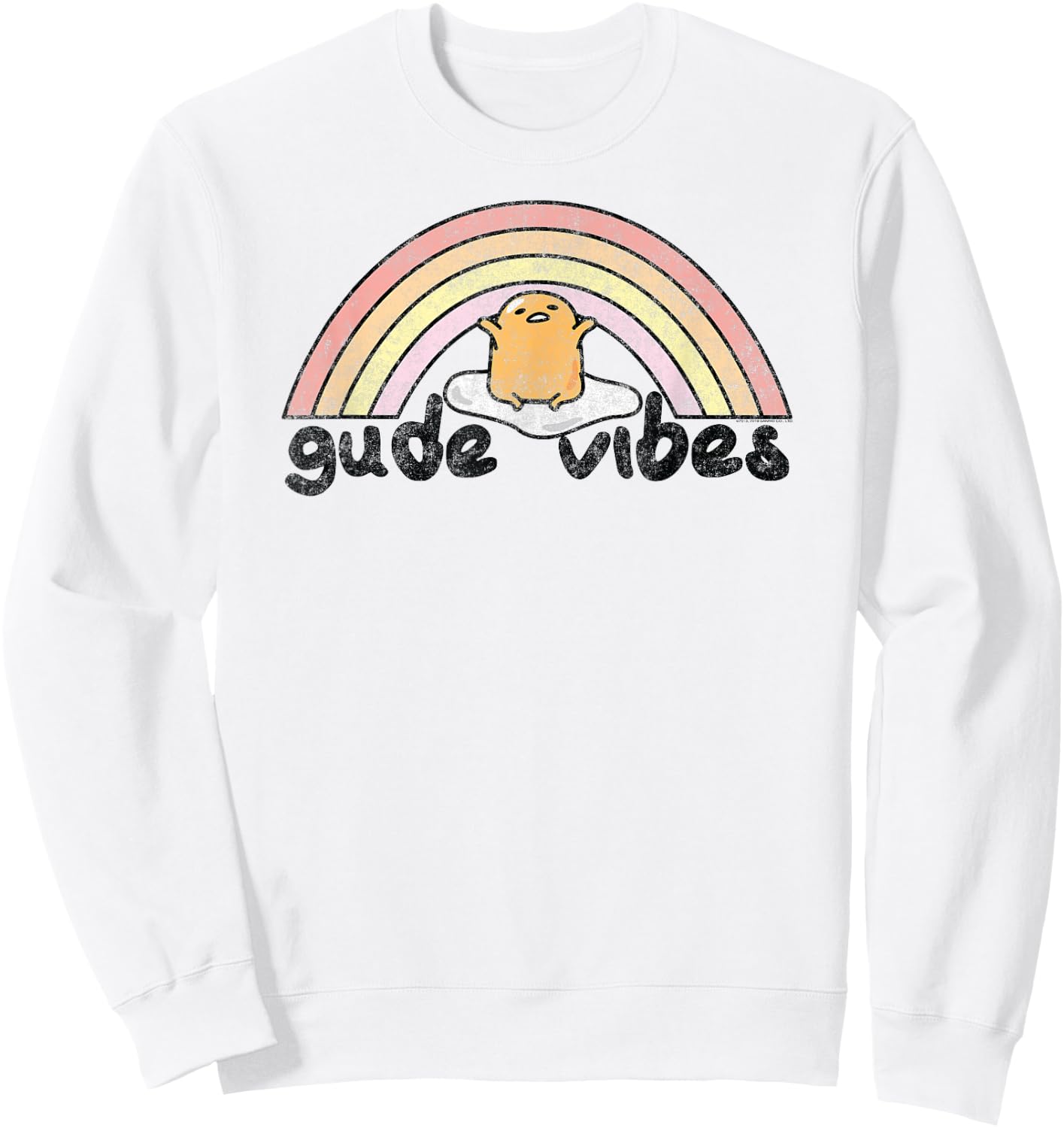 Gudetama Gude Vibes Good Vibes Rainbow Small Sweatshirt - Sweatshirt | White