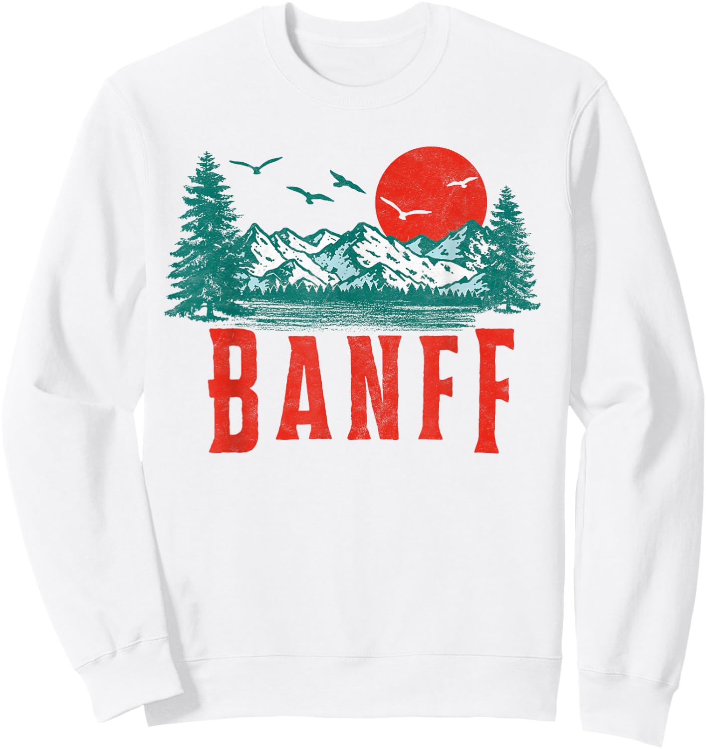 Vintage Banff National Park Mountains Scene Sweatshirt - Sweatshirt | White