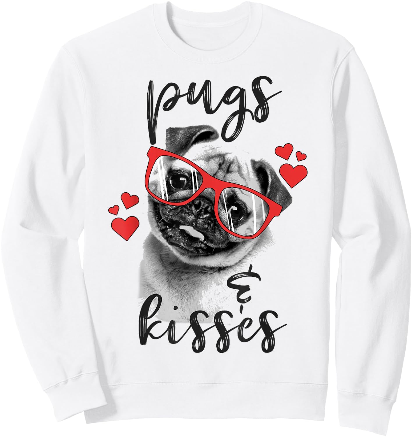 Valentine's Day Pugs And Kisses Red Hearts Valentine's Sweatshirt - Sweatshirt | White