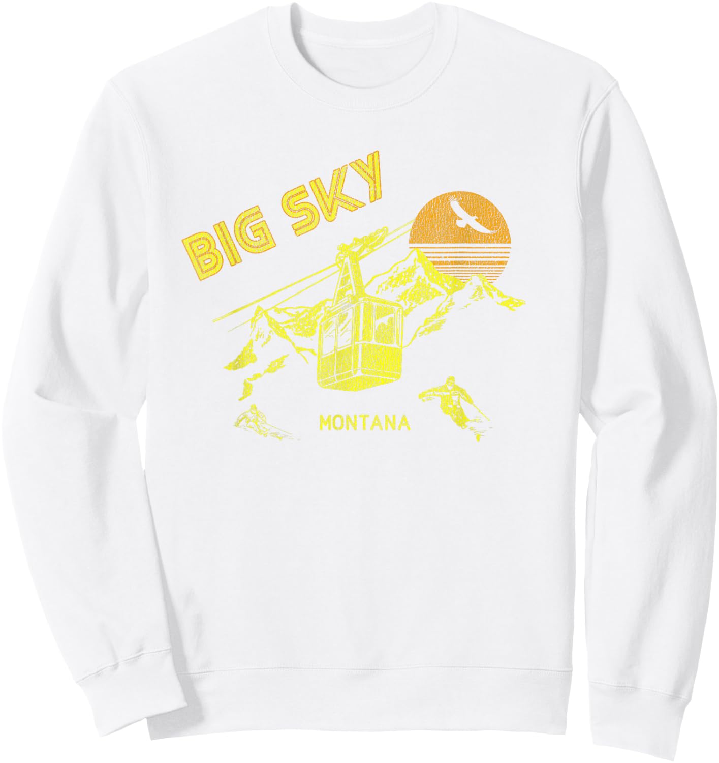 Big Sky Montana Distressed Retro Skiing Sweatshirt - Sweatshirt | White