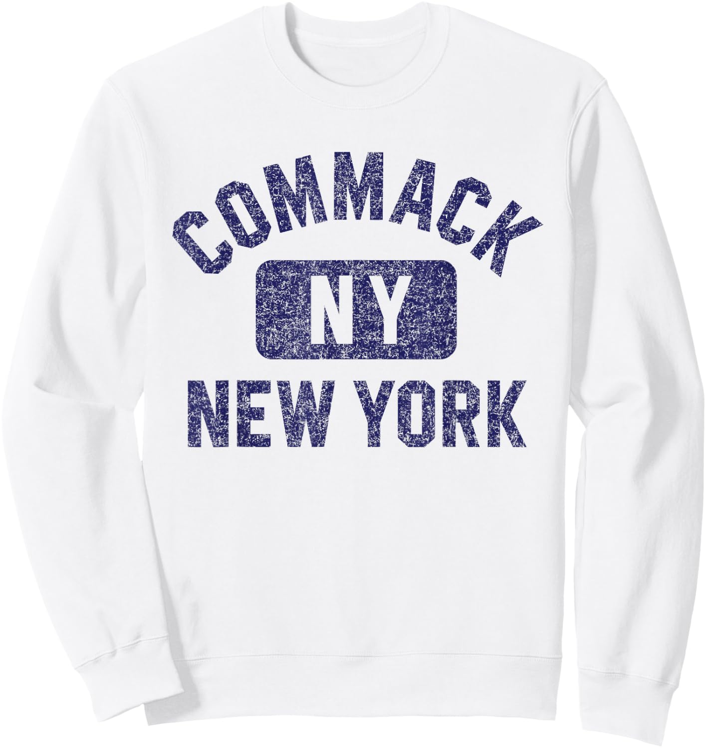 Commack NY New York Gym Style Distressed Dark Blue Print Sweatshirt - Sweatshirt | White