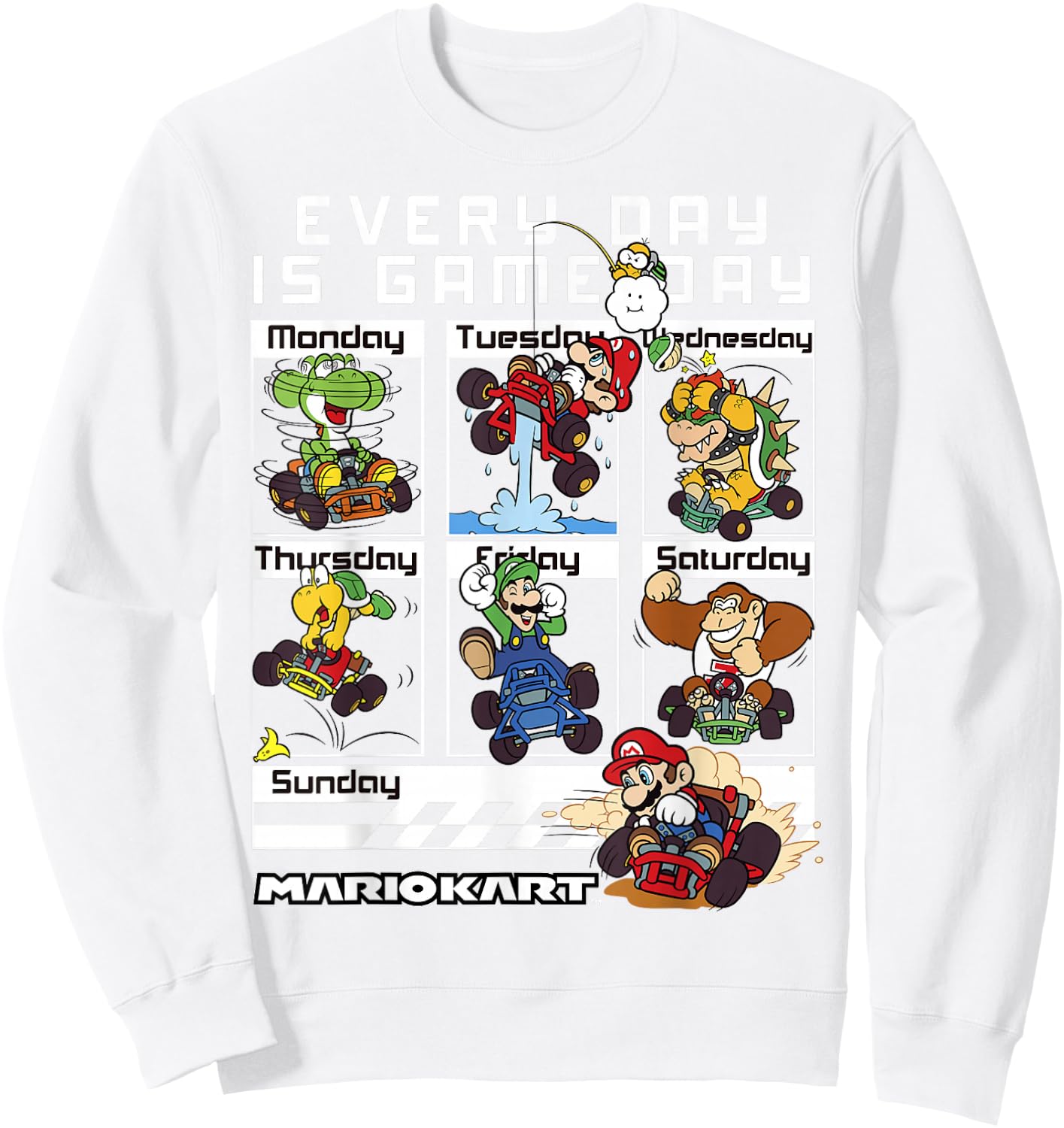 Mario Kart Everyday is Game Day Group Shot Graphic Sweatshirt - Sweatshirt | White