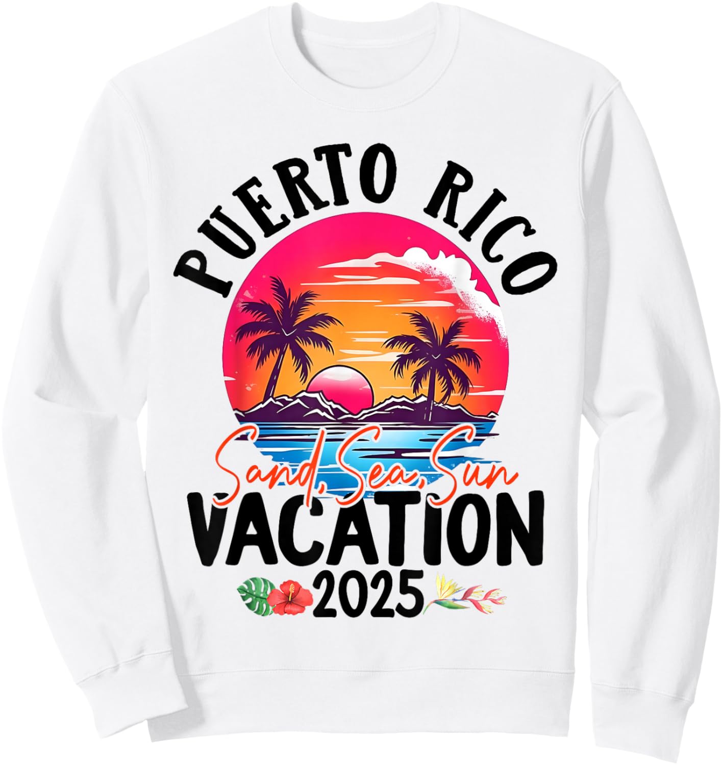 Puerto Rico Vacation 2025 Souvenir Matching Family Group by Puerto Rico Vacation Souvenir Holiday for Families, Couples, Groups - Blue, -Adults, -Kids, Short Sleeve Sweatshirt - Sweatshirt | White