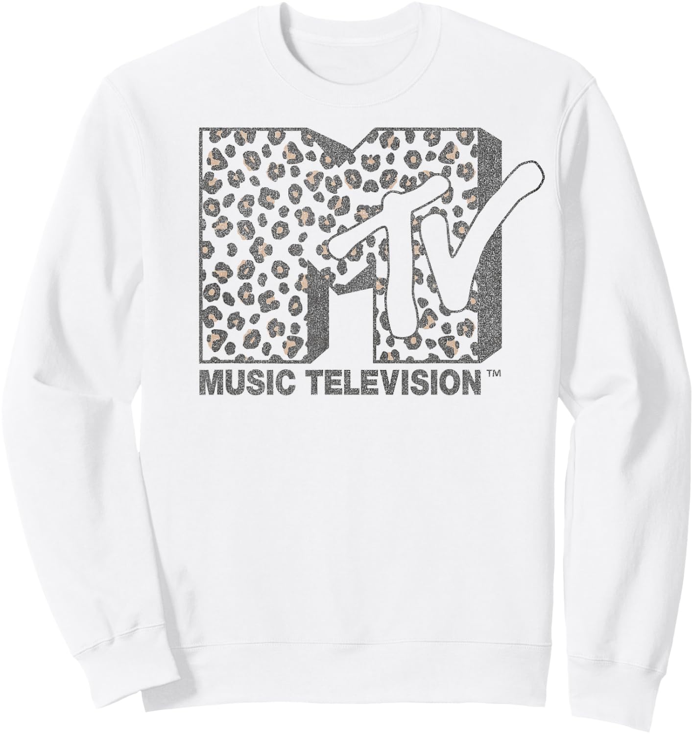 MTV Music Television Cheetah Print Logo Fill Sweatshirt - Sweatshirt | White